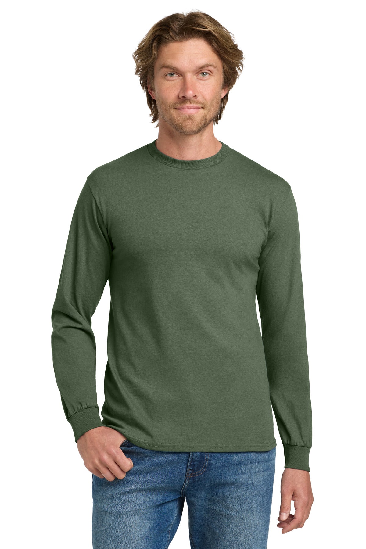 Gildan - Heavy Cotton 100% Cotton Long Sleeve T-Shirt. 5400 - Military Green - front
