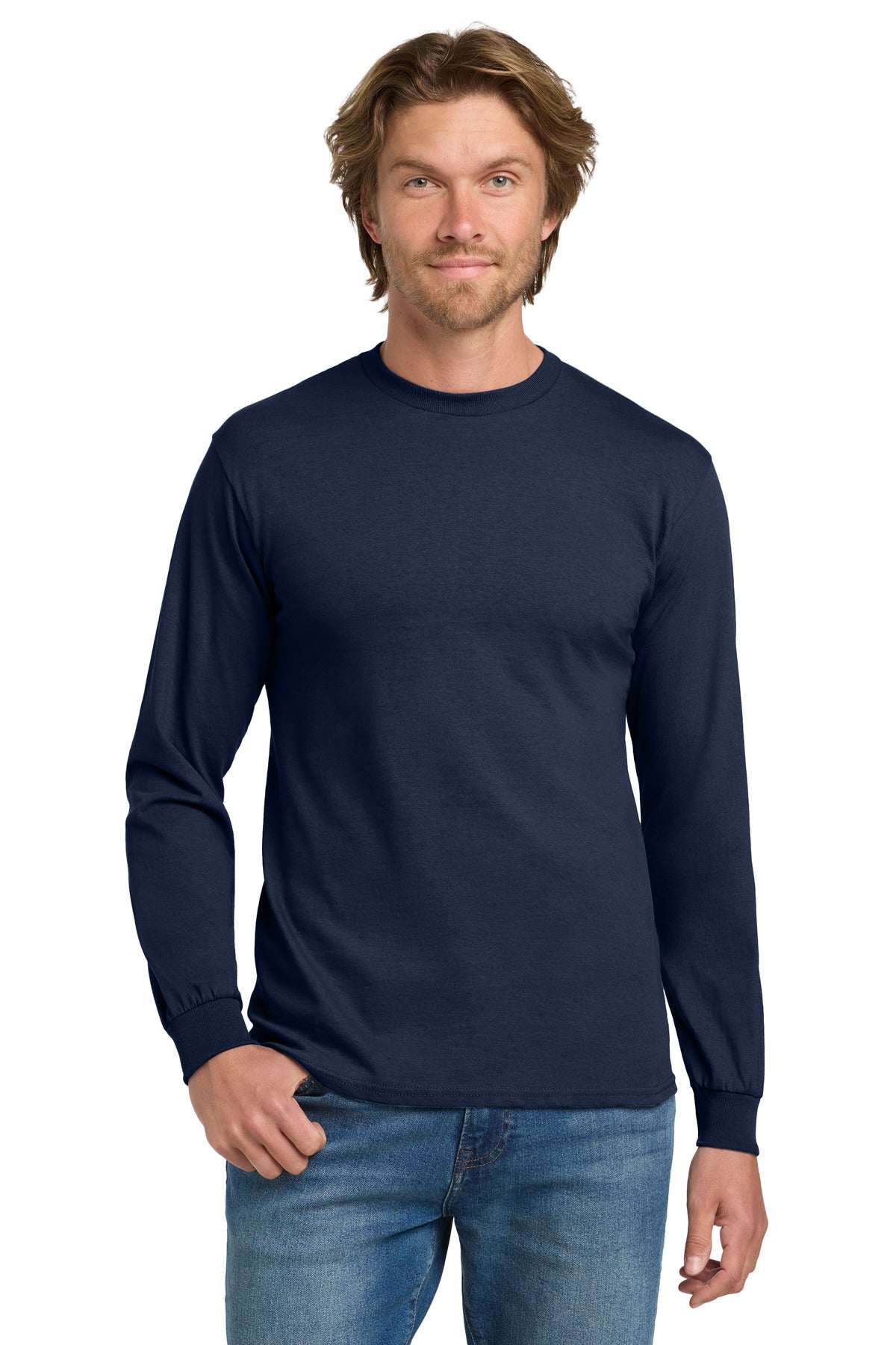 Gildan - Heavy Cotton 100% Cotton Long Sleeve T-Shirt. 5400 - Navy - front