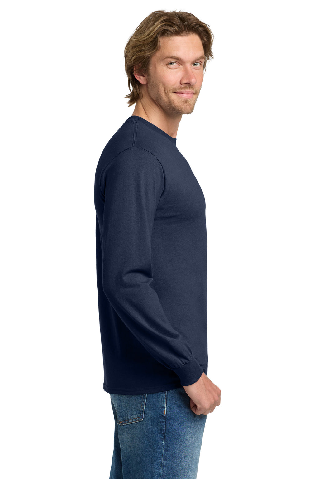 Gildan - Heavy Cotton 100% Cotton Long Sleeve T-Shirt. 5400 - Navy - side