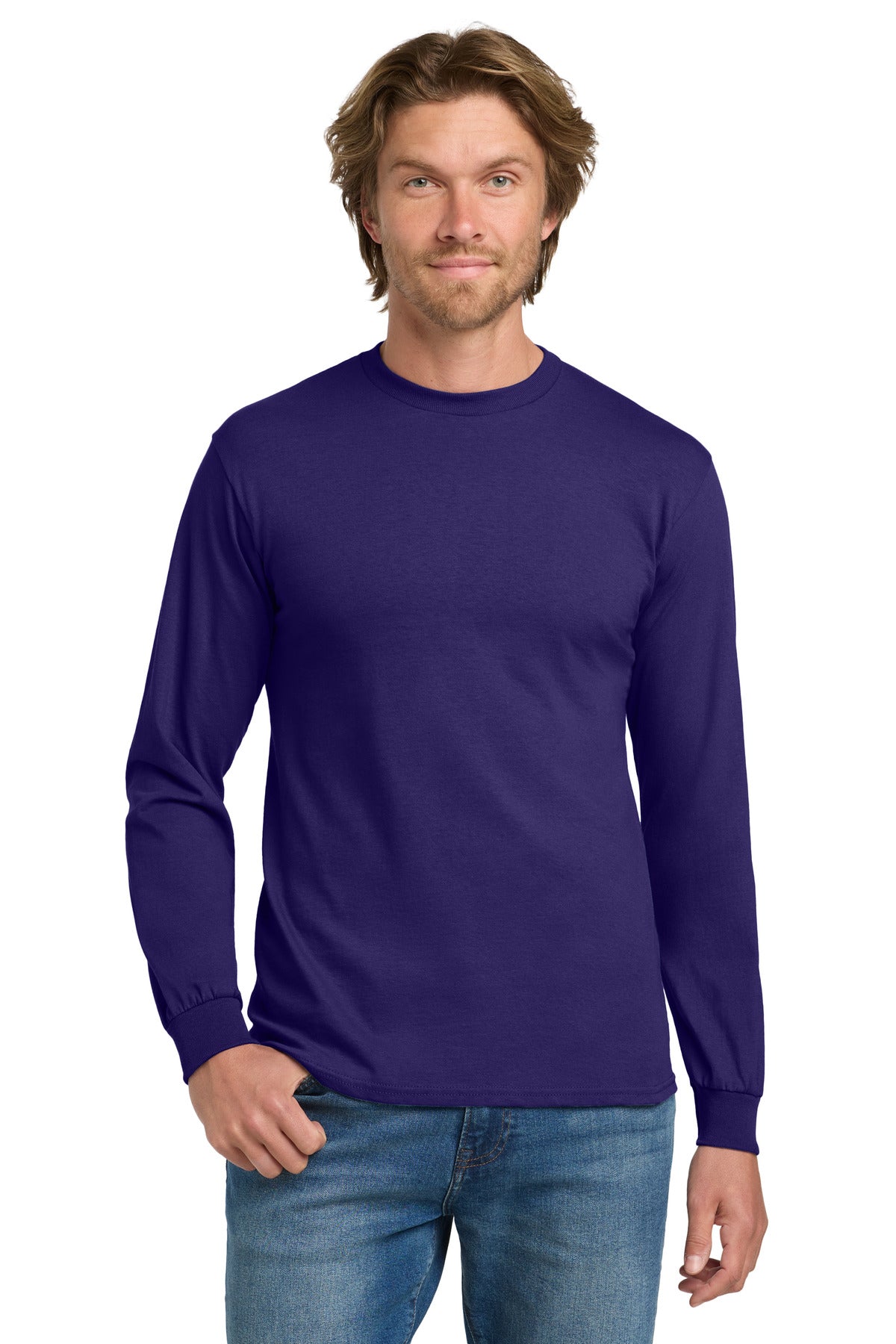 Gildan - Heavy Cotton 100% Cotton Long Sleeve T-Shirt. 5400 - Purple - front