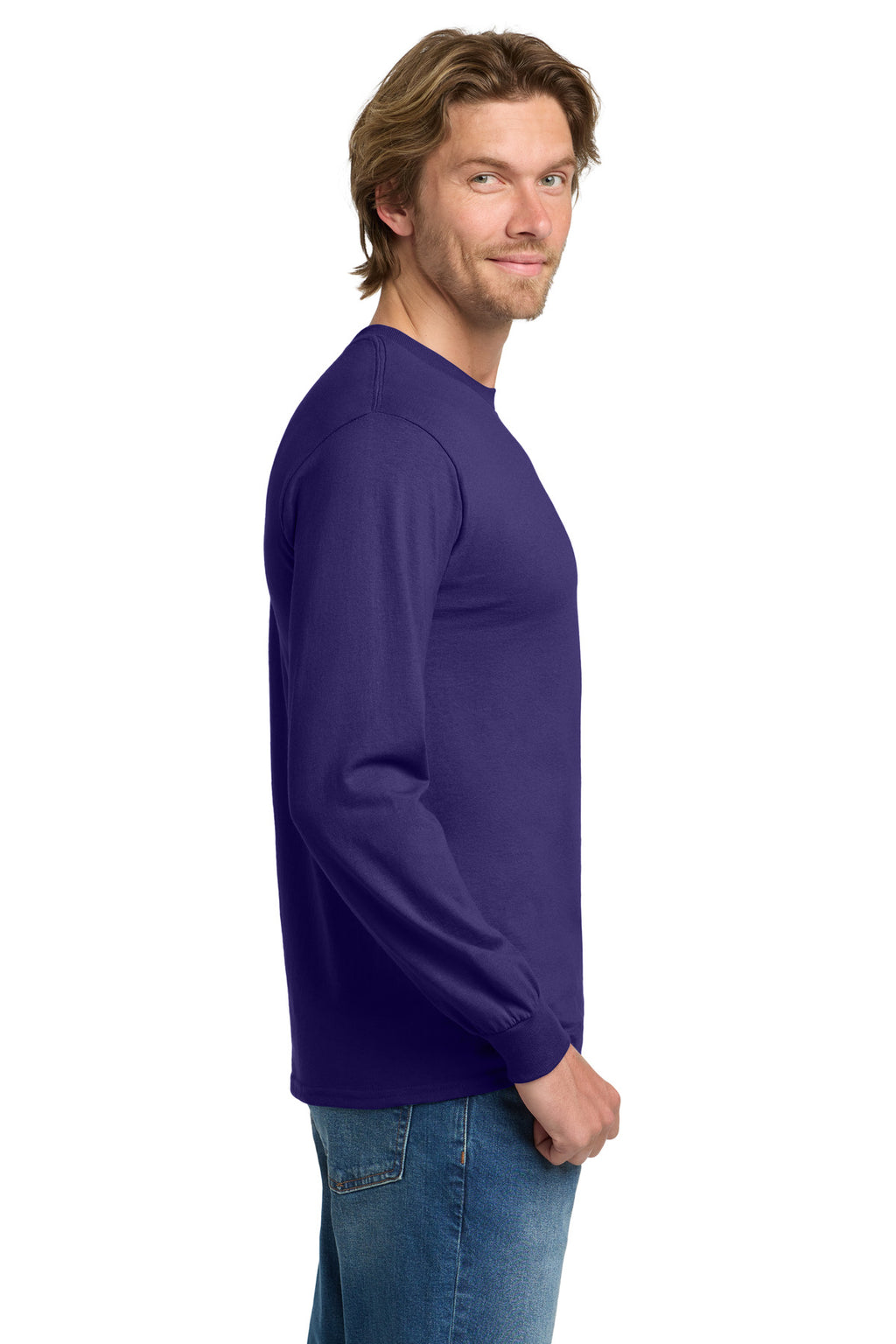 Gildan - Heavy Cotton 100% Cotton Long Sleeve T-Shirt. 5400 - Purple - side