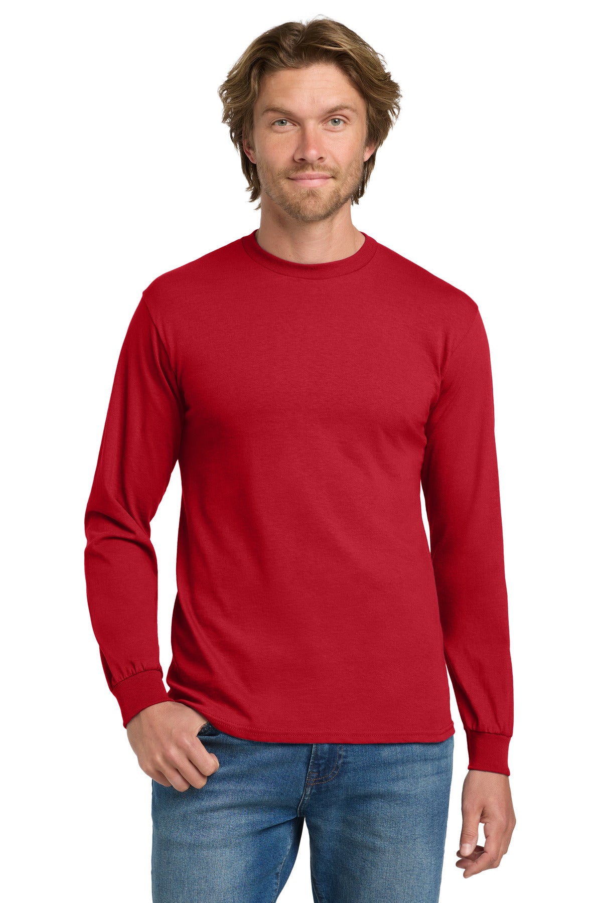 Gildan - Heavy Cotton 100% Cotton Long Sleeve T-Shirt. 5400 - Red - front