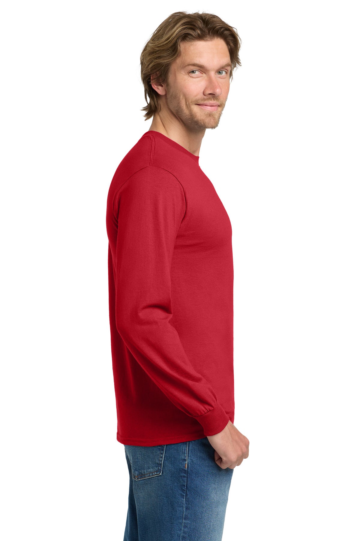 Gildan - Heavy Cotton 100% Cotton Long Sleeve T-Shirt. 5400 - Red - side