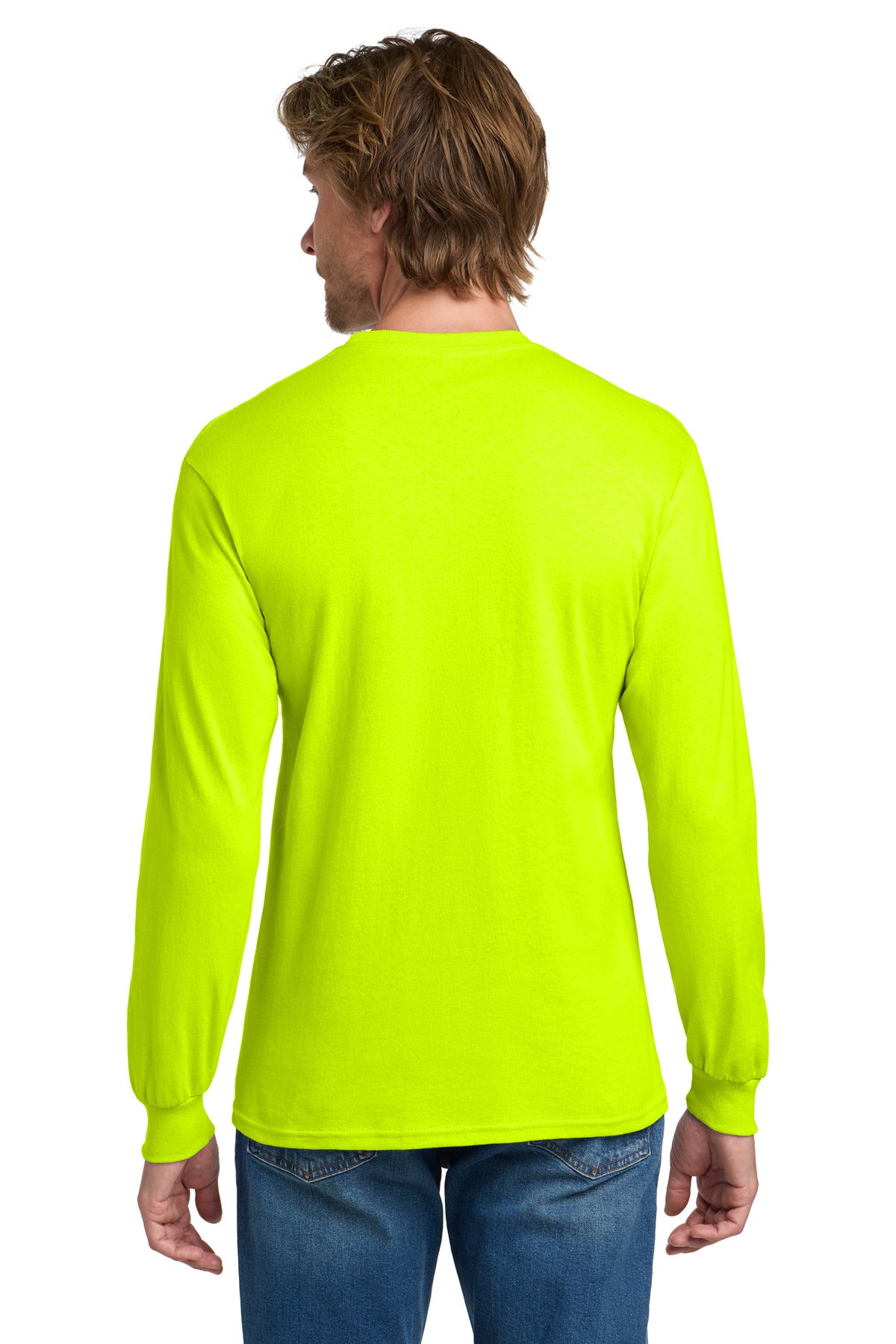 Gildan - Heavy Cotton 100% Cotton Long Sleeve T-Shirt. 5400 - Safety Green - back