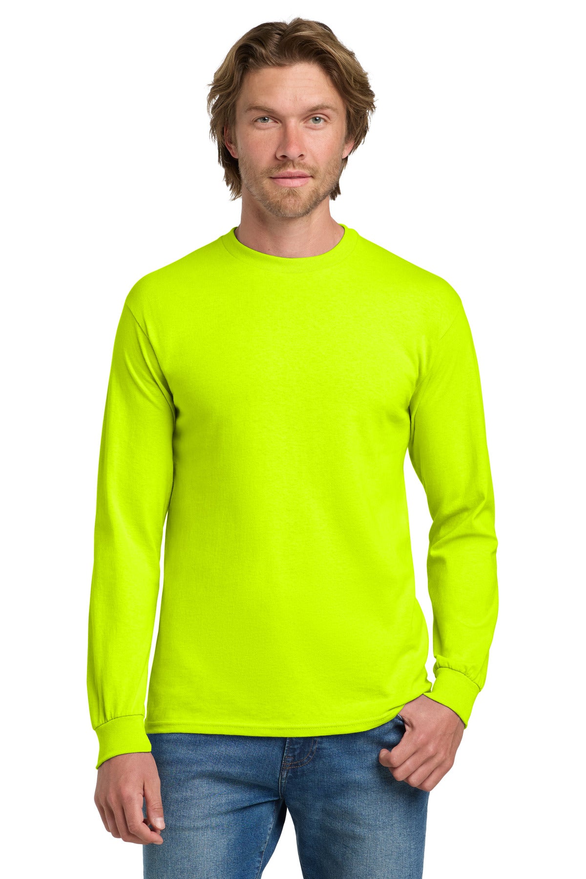 Gildan - Heavy Cotton 100% Cotton Long Sleeve T-Shirt. 5400 - Safety Green - front