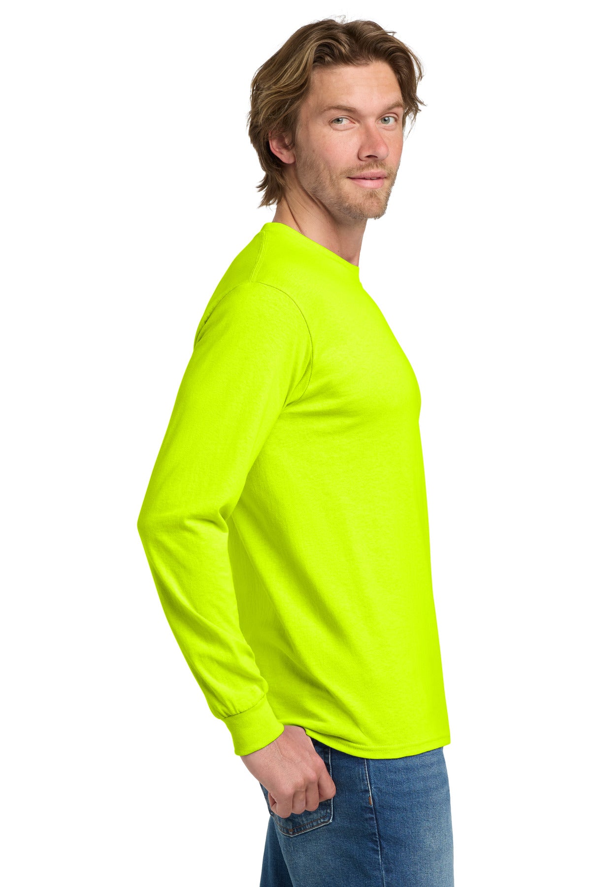 Gildan - Heavy Cotton 100% Cotton Long Sleeve T-Shirt. 5400 - Safety Green - side