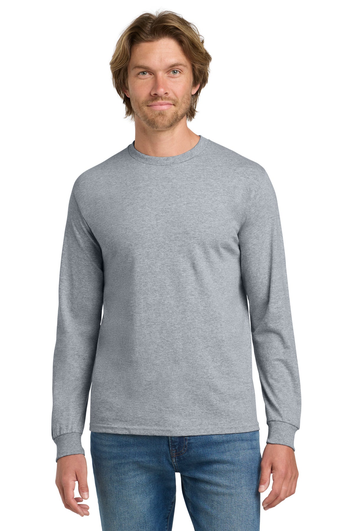 Gildan - Heavy Cotton 100% Cotton Long Sleeve T-Shirt. 5400 - Sport Grey - front