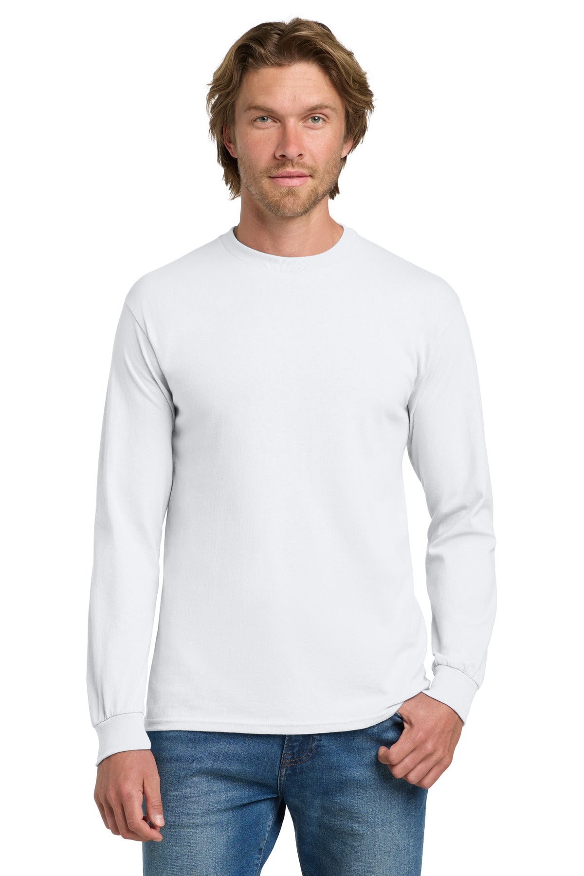 Gildan - Heavy Cotton 100% Cotton Long Sleeve T-Shirt. 5400 - White - front