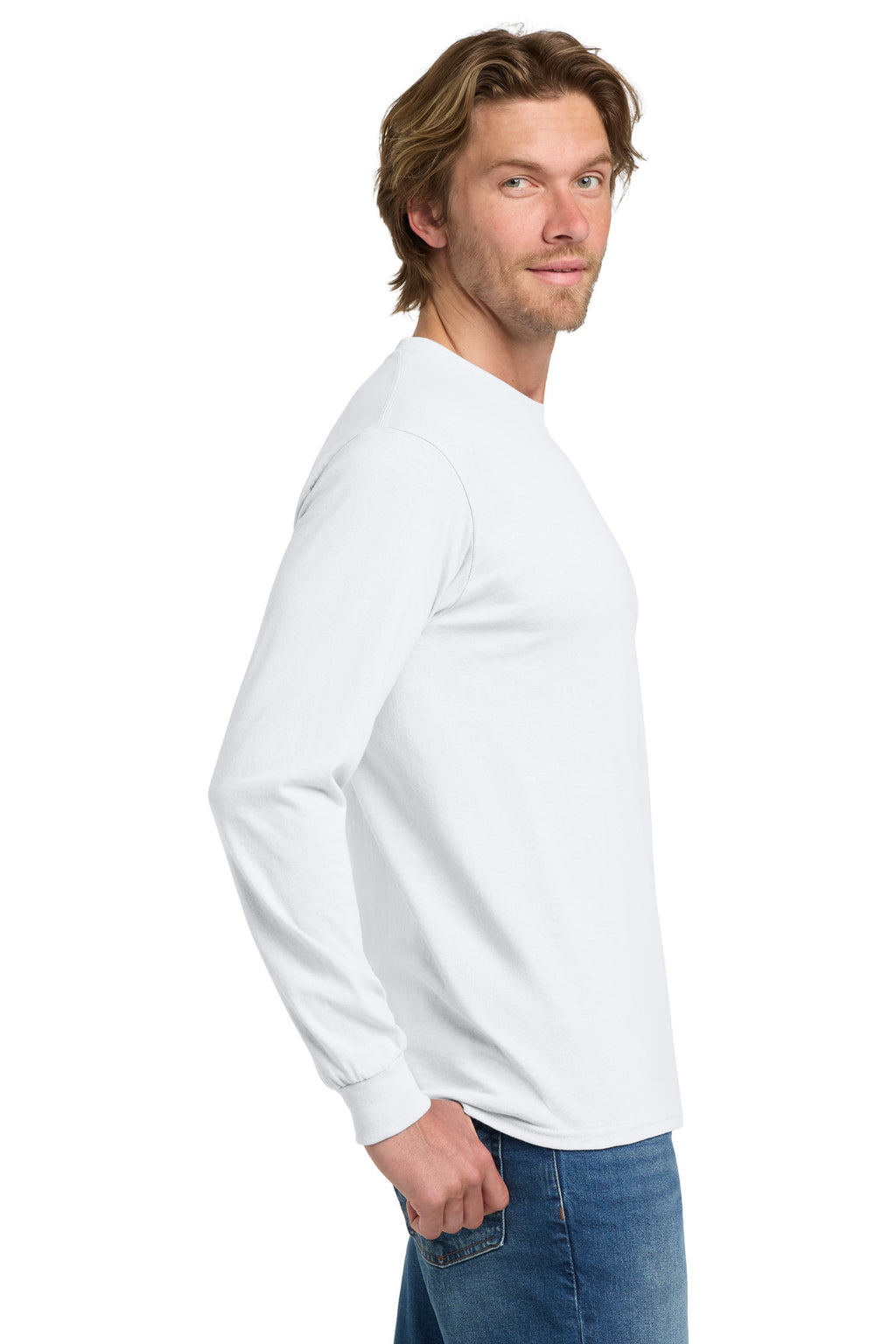 Gildan - Heavy Cotton 100% Cotton Long Sleeve T-Shirt. 5400 - White - side