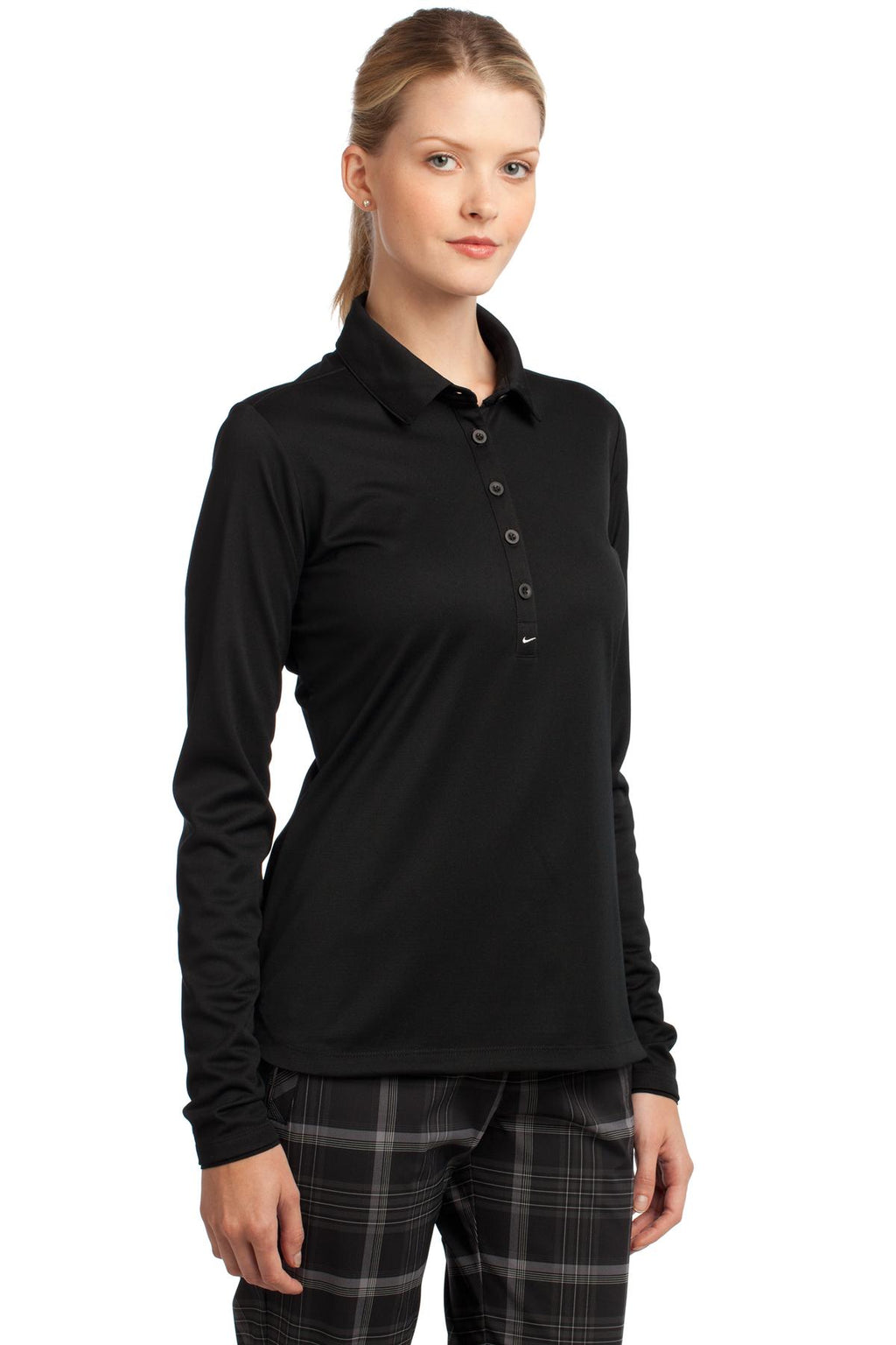 DISCONTINUED Nike Women's Long Sleeve Dri-FIT Stretch Tech Polo. 545322 - Black - three_q
