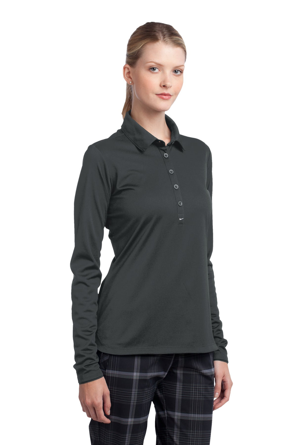 DISCONTINUED Nike Women's Long Sleeve Dri-FIT Stretch Tech Polo. 545322 - Anthracite - three_q