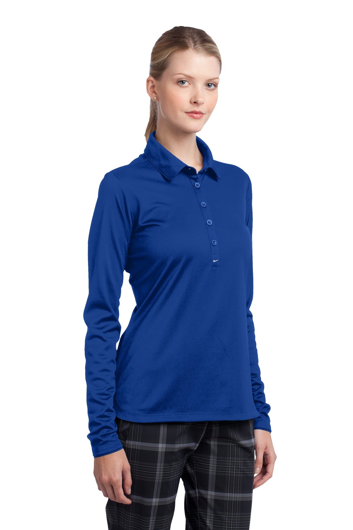 DISCONTINUED Nike Women's Long Sleeve Dri-FIT Stretch Tech Polo. 545322 - Blue Sapphire - three_q