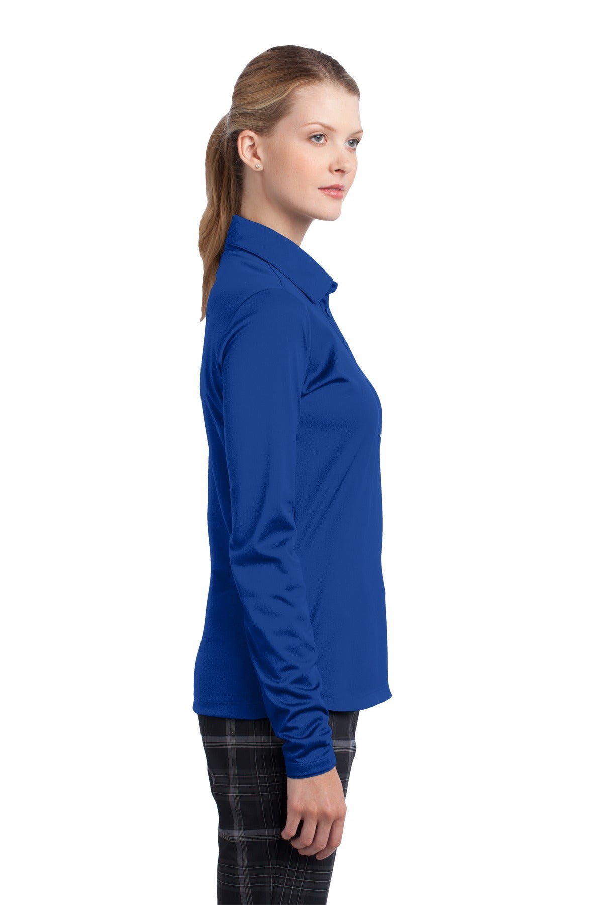 DISCONTINUED Nike Women's Long Sleeve Dri-FIT Stretch Tech Polo. 545322 - Blue Sapphire - side