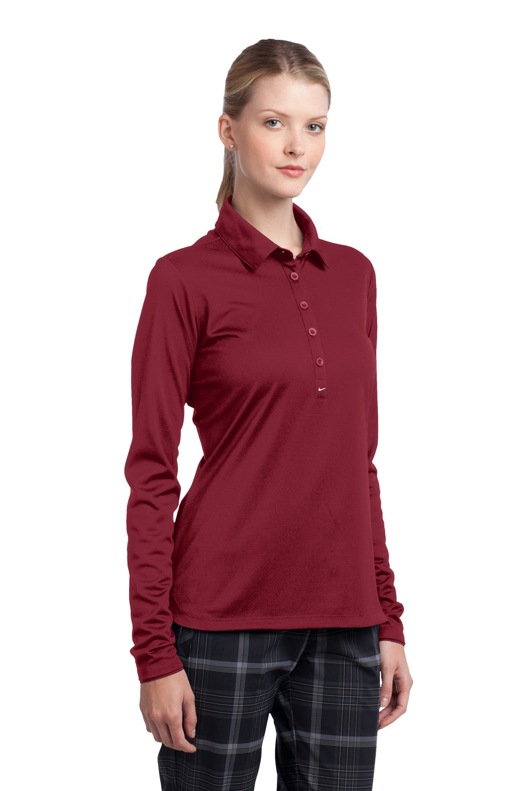 DISCONTINUED Nike Women's Long Sleeve Dri-FIT Stretch Tech Polo. 545322 - Varsity Red - three_q