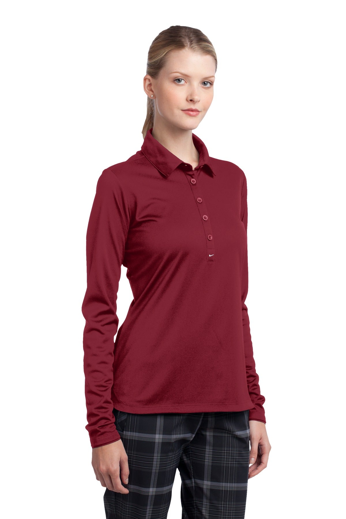 DISCONTINUED Nike Women's Long Sleeve Dri-FIT Stretch Tech Polo. 545322 - Varsity Red - three_q