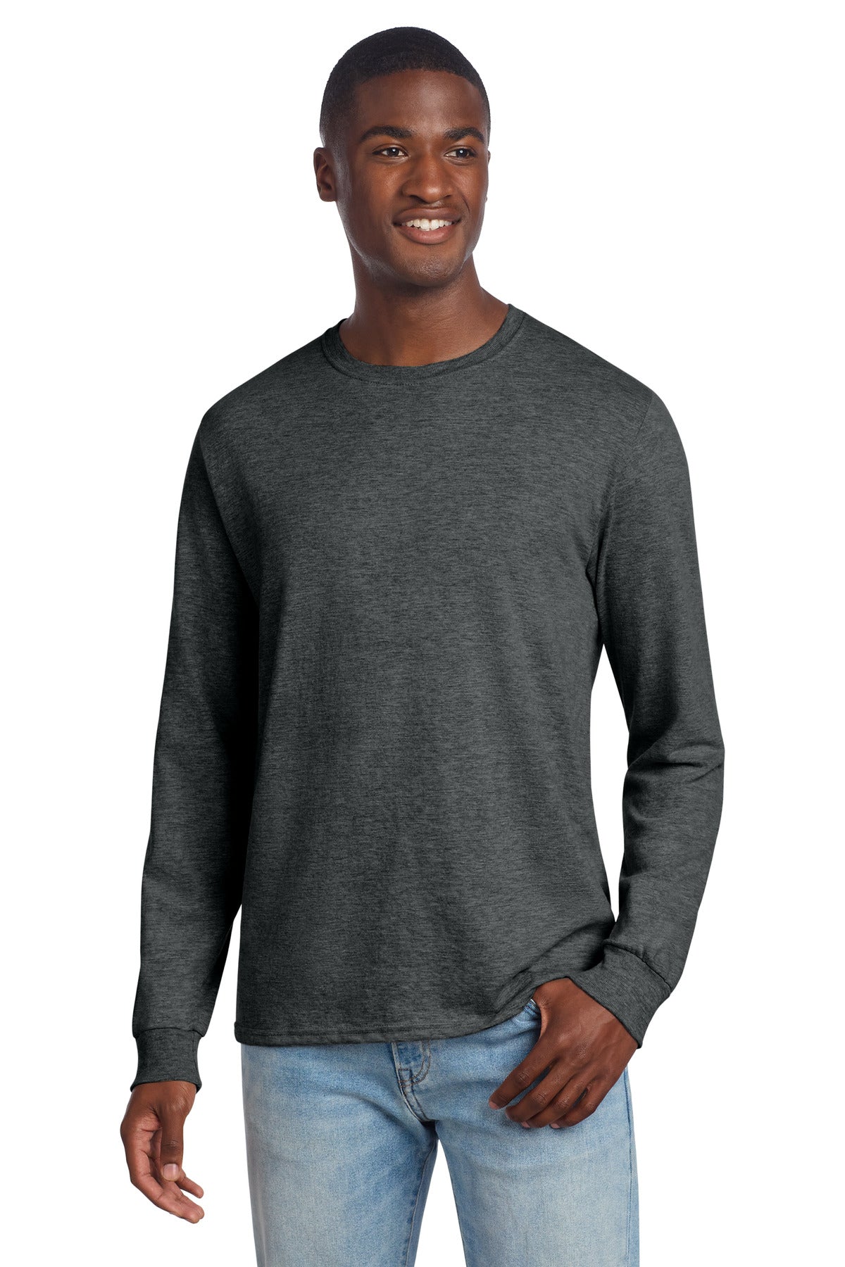 Jerzees Premium Blend Ring Spun Long Sleeve T-Shirt 560LS - Black Ink Heather - front