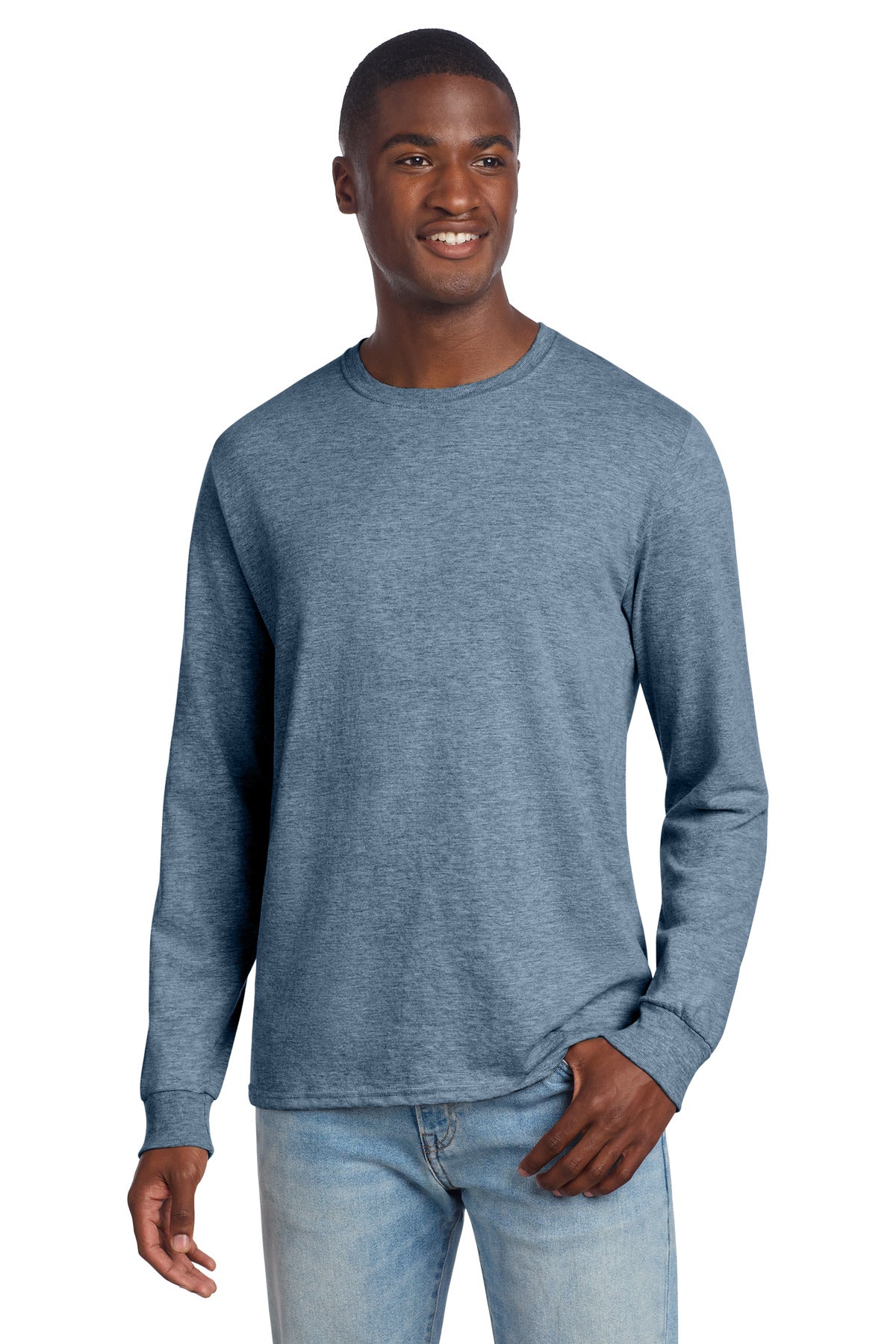 Jerzees Premium Blend Ring Spun Long Sleeve T-Shirt 560LS - Denim Heather - front