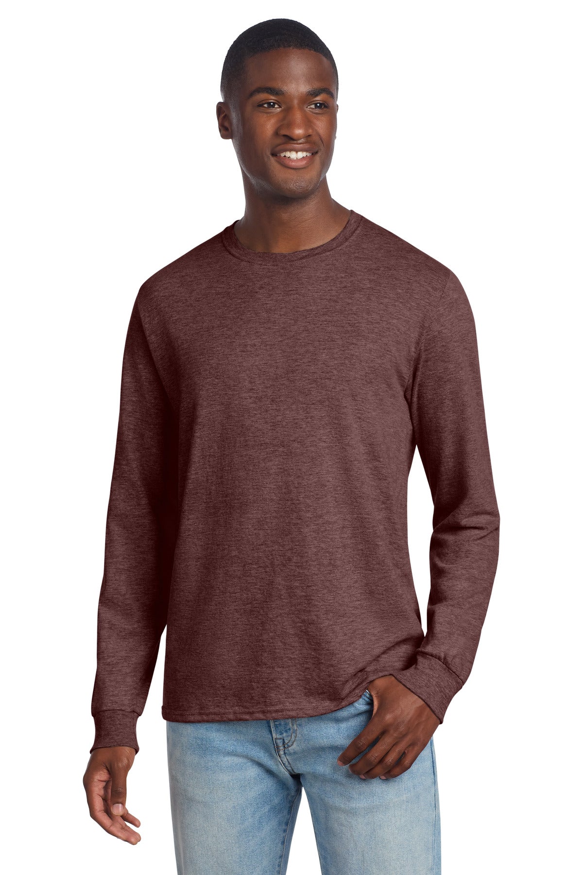 Jerzees Premium Blend Ring Spun Long Sleeve T-Shirt 560LS - Maroon Heather - front