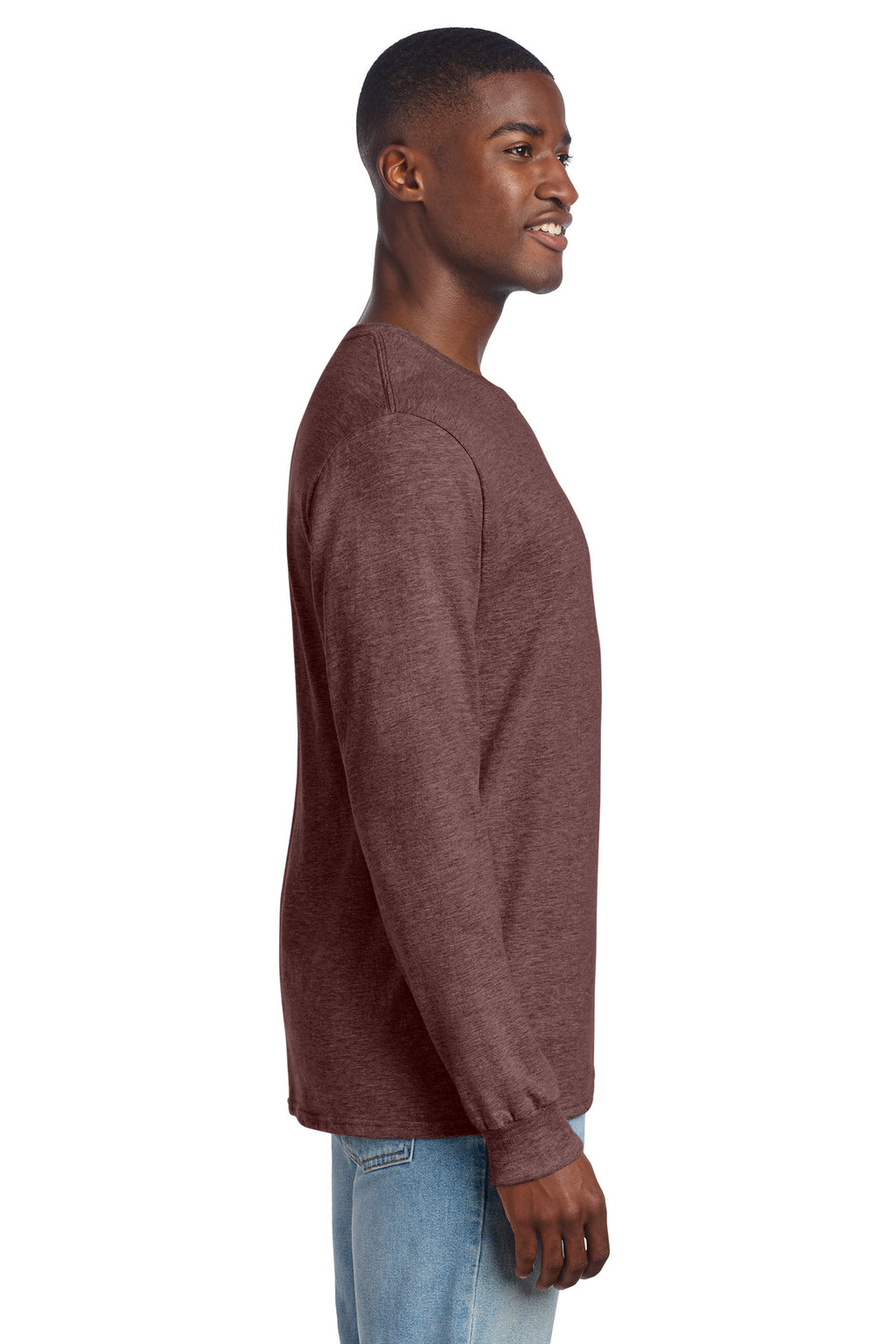 Jerzees Premium Blend Ring Spun Long Sleeve T-Shirt 560LS - Maroon Heather - side