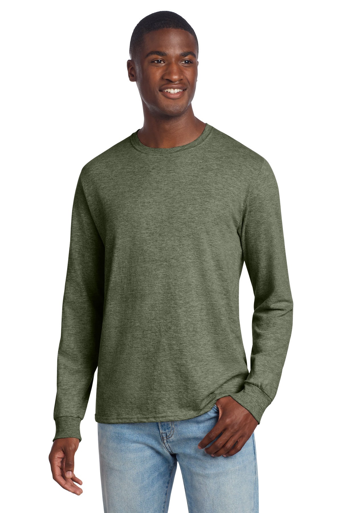 Jerzees Premium Blend Ring Spun Long Sleeve T-Shirt 560LS - Military Green Heather - front