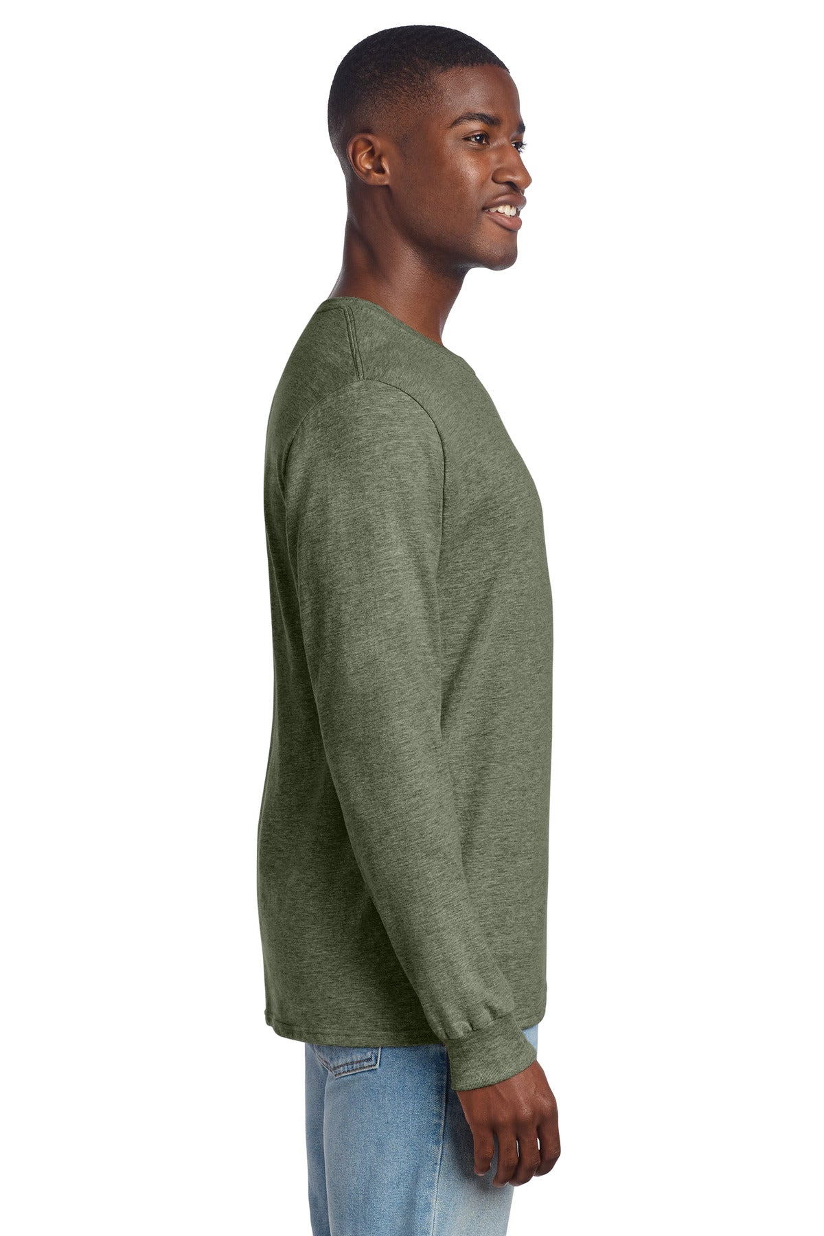 Jerzees Premium Blend Ring Spun Long Sleeve T-Shirt 560LS - Military Green Heather - side
