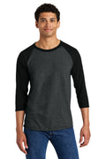 Jerzees Unisex Premium Blend Combed Ring Spun 3/4-Sleeve Raglan 560R - Black Ink Heather/ Black Ink - front
