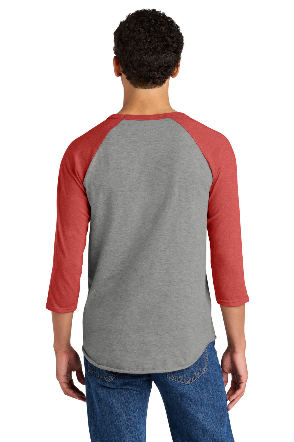 Jerzees Unisex Premium Blend Combed Ring Spun 3/4-Sleeve Raglan 560R - Oxford/ Fiery Red Heather - back