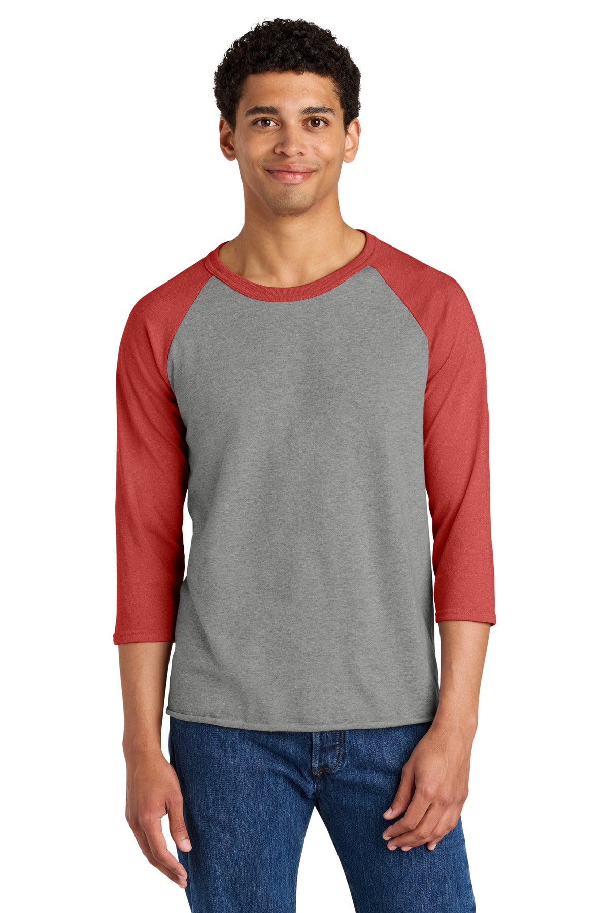Jerzees Unisex Premium Blend Combed Ring Spun 3/4-Sleeve Raglan 560R - Oxford/ Fiery Red Heather - front