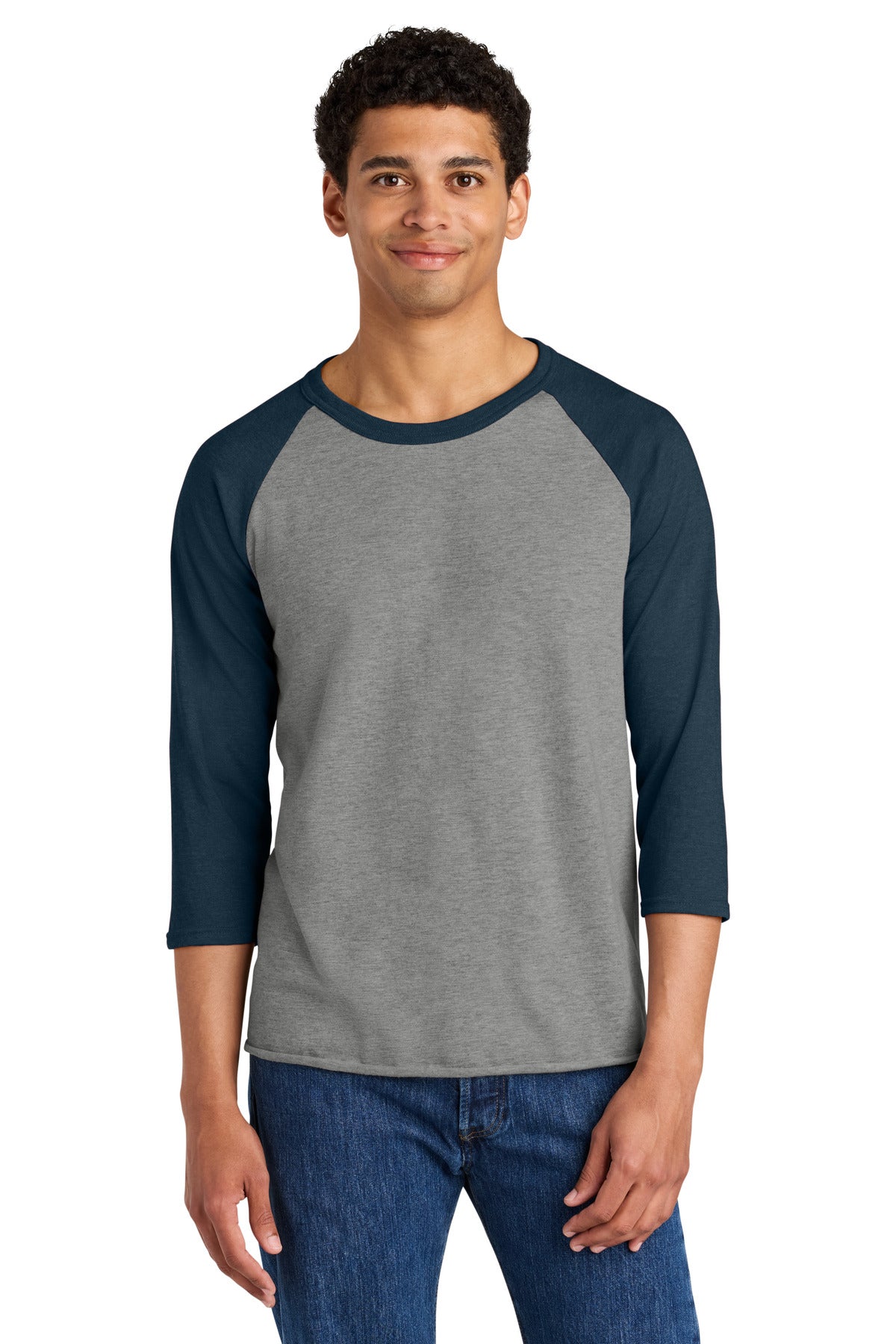 Jerzees Unisex Premium Blend Combed Ring Spun 3/4-Sleeve Raglan 560R - Oxford/ Indigo Heather - front