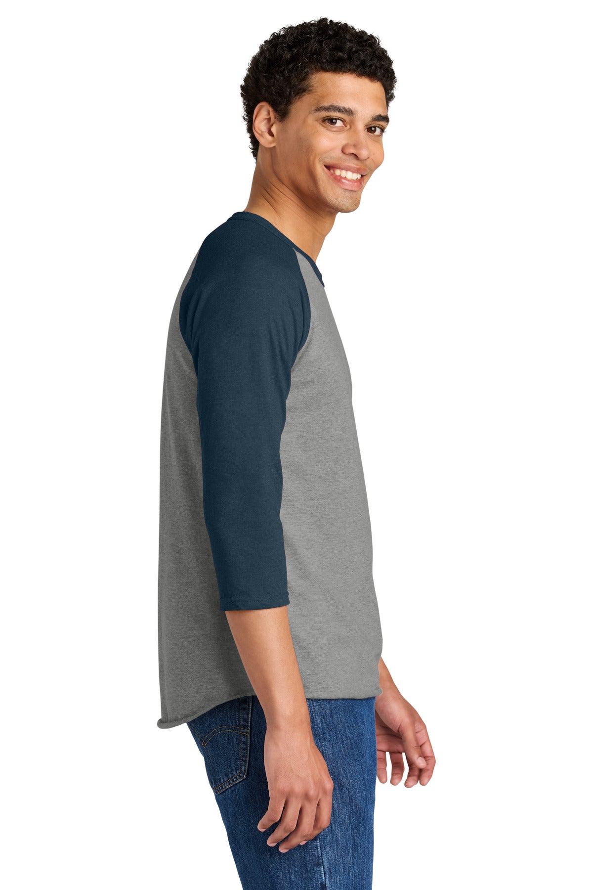 Jerzees Unisex Premium Blend Combed Ring Spun 3/4-Sleeve Raglan 560R - Oxford/ Indigo Heather - side