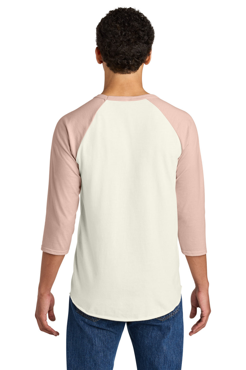 Jerzees Unisex Premium Blend Combed Ring Spun 3/4-Sleeve Raglan 560R - Sweet Cream Heather/ Blush Pink - back