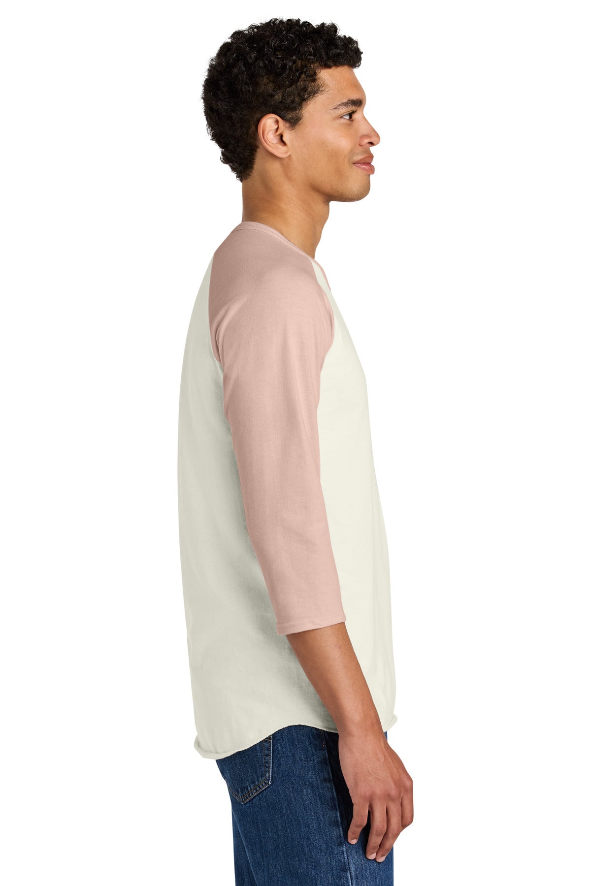 Jerzees Unisex Premium Blend Combed Ring Spun 3/4-Sleeve Raglan 560R - Sweet Cream Heather/ Blush Pink - side