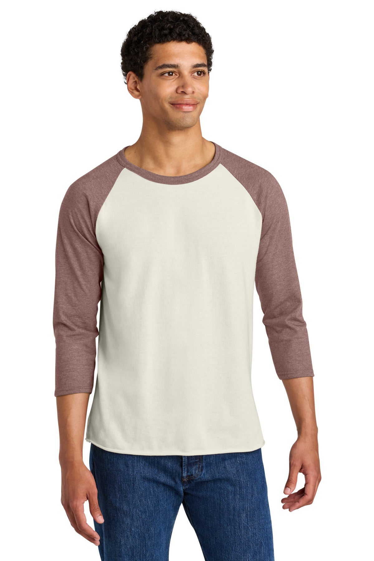 Jerzees Unisex Premium Blend Combed Ring Spun 3/4-Sleeve Raglan 560R - Sweet Cream Heather/ Heather Mauve - front