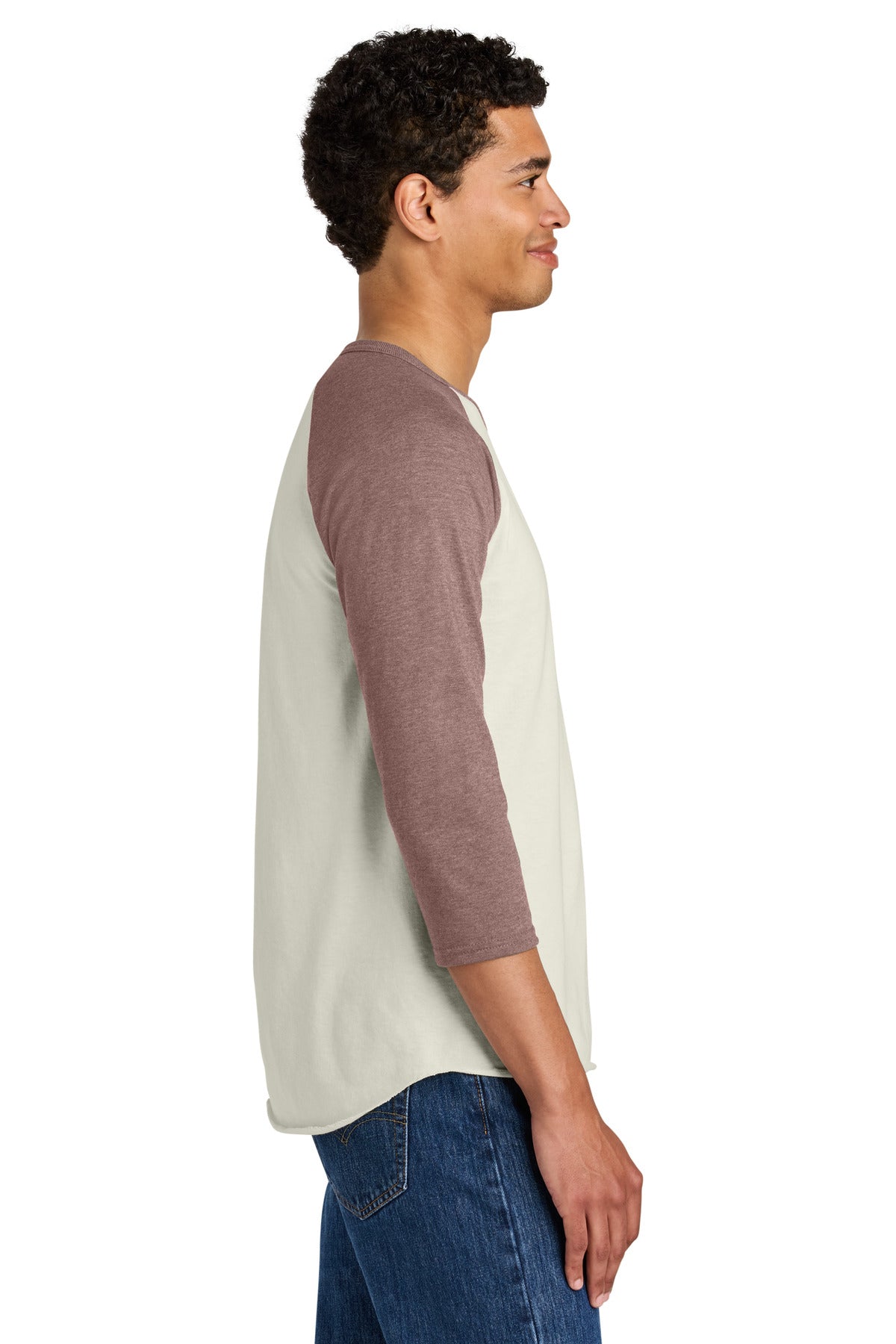 Jerzees Unisex Premium Blend Combed Ring Spun 3/4-Sleeve Raglan 560R - Sweet Cream Heather/ Heather Mauve - side