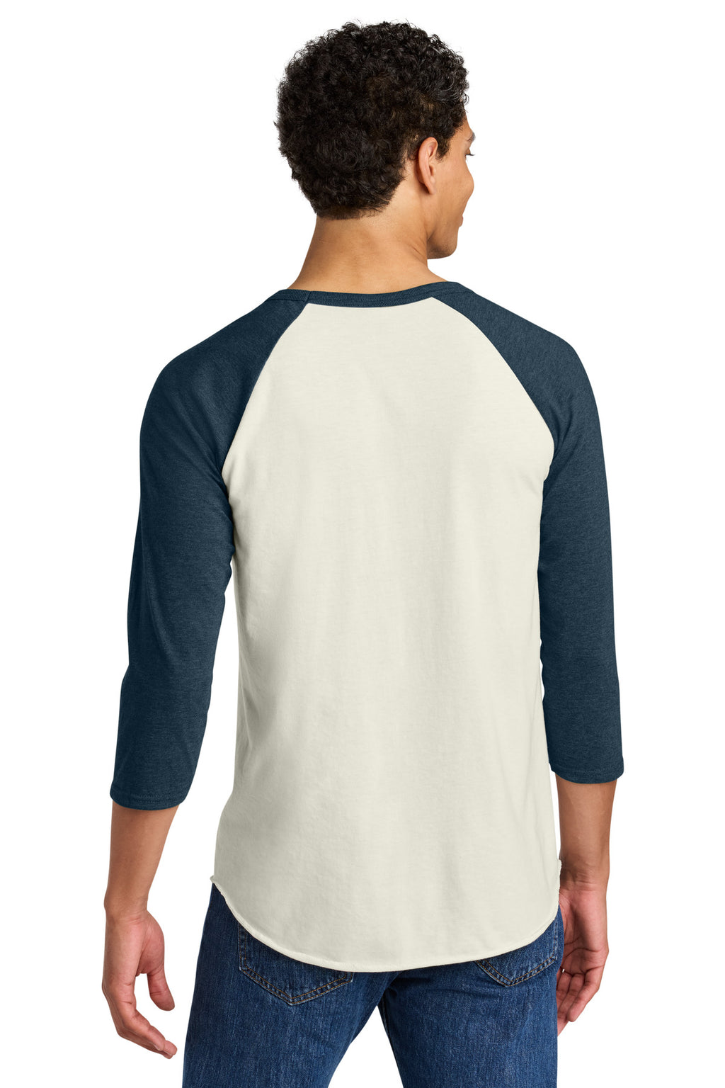 Jerzees Unisex Premium Blend Combed Ring Spun 3/4-Sleeve Raglan 560R - Sweet Cream Heather/ Indigo Heather - back