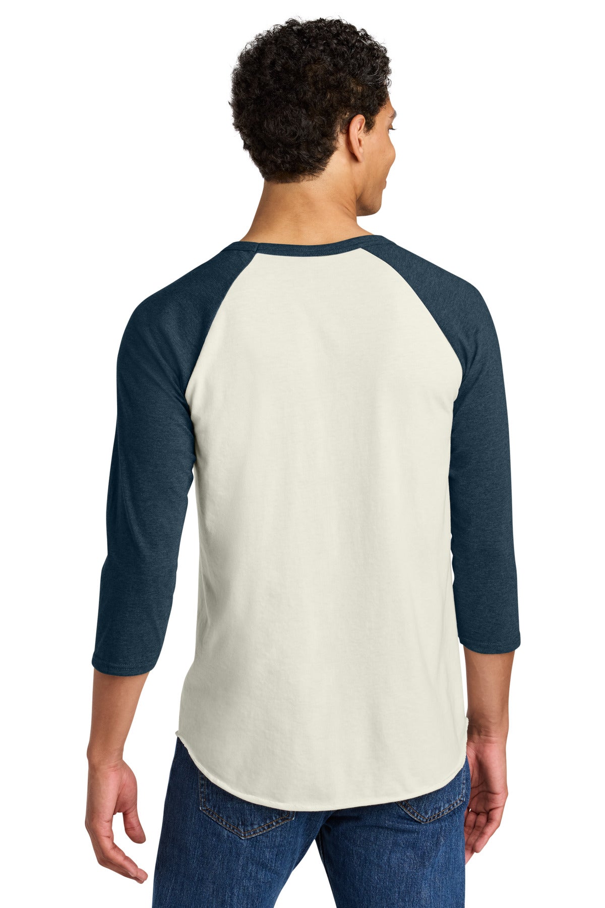 Jerzees Unisex Premium Blend Combed Ring Spun 3/4-Sleeve Raglan 560R - Sweet Cream Heather/ Indigo Heather - back