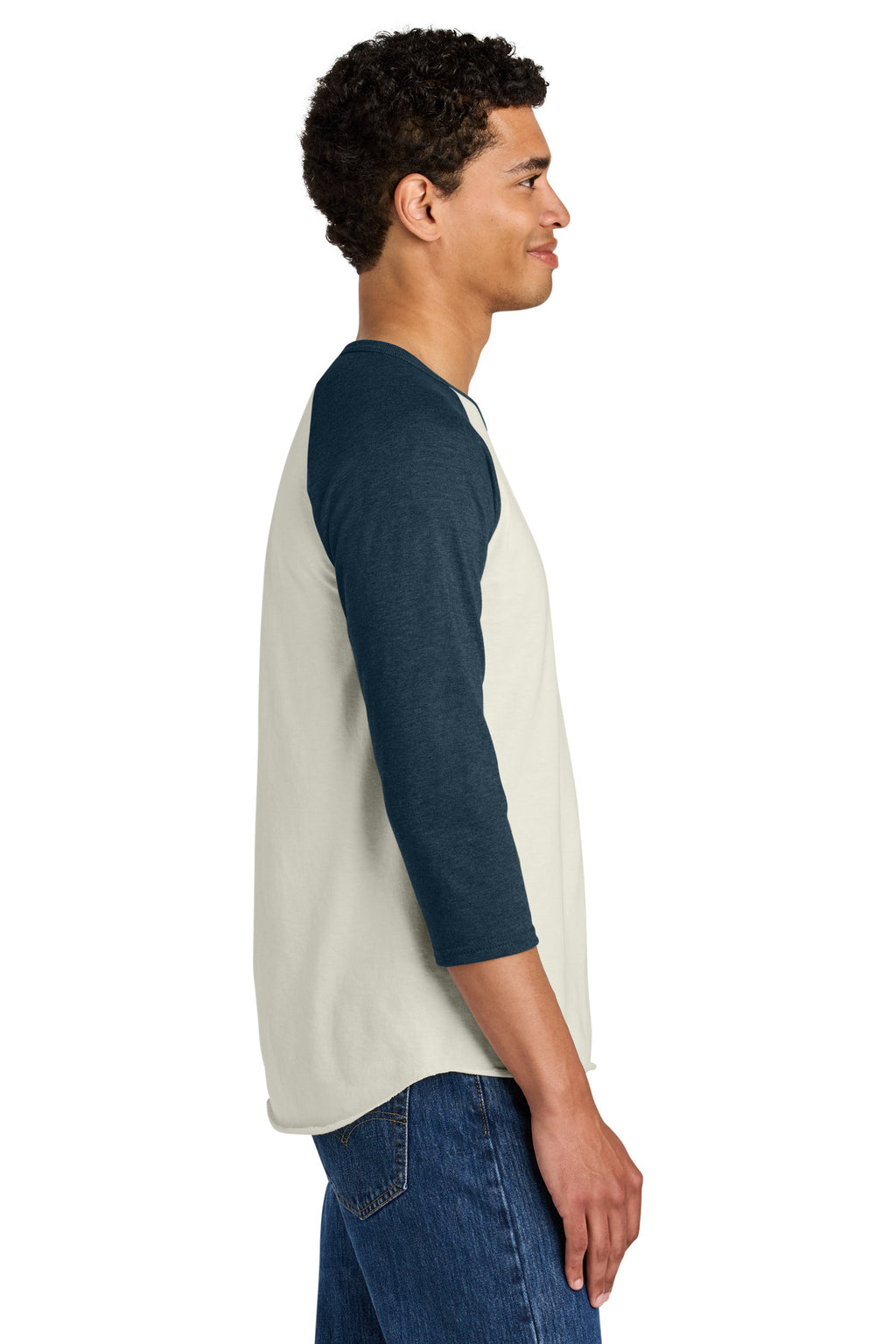 Jerzees Unisex Premium Blend Combed Ring Spun 3/4-Sleeve Raglan 560R - Sweet Cream Heather/ Indigo Heather - side