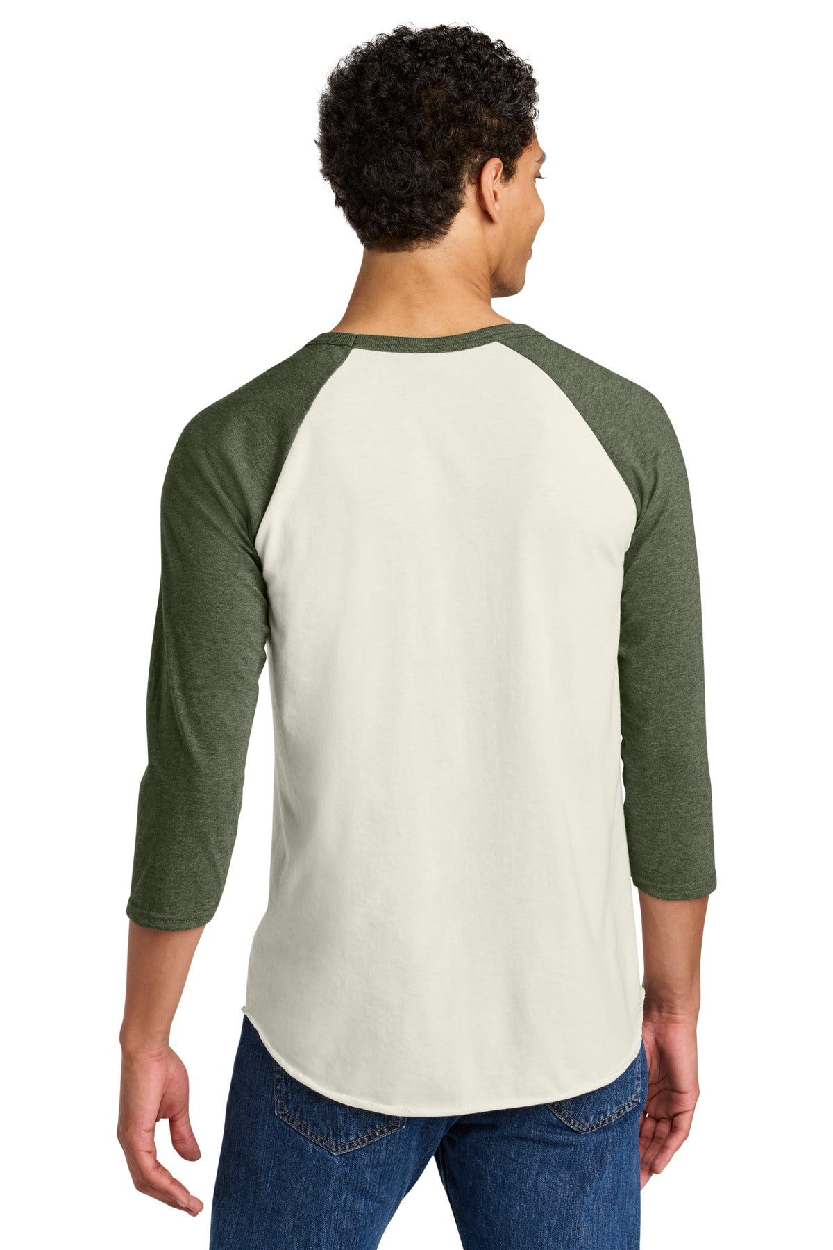 Jerzees Unisex Premium Blend Combed Ring Spun 3/4-Sleeve Raglan 560R - Sweet Cream Heather/ Military Green Heather - back