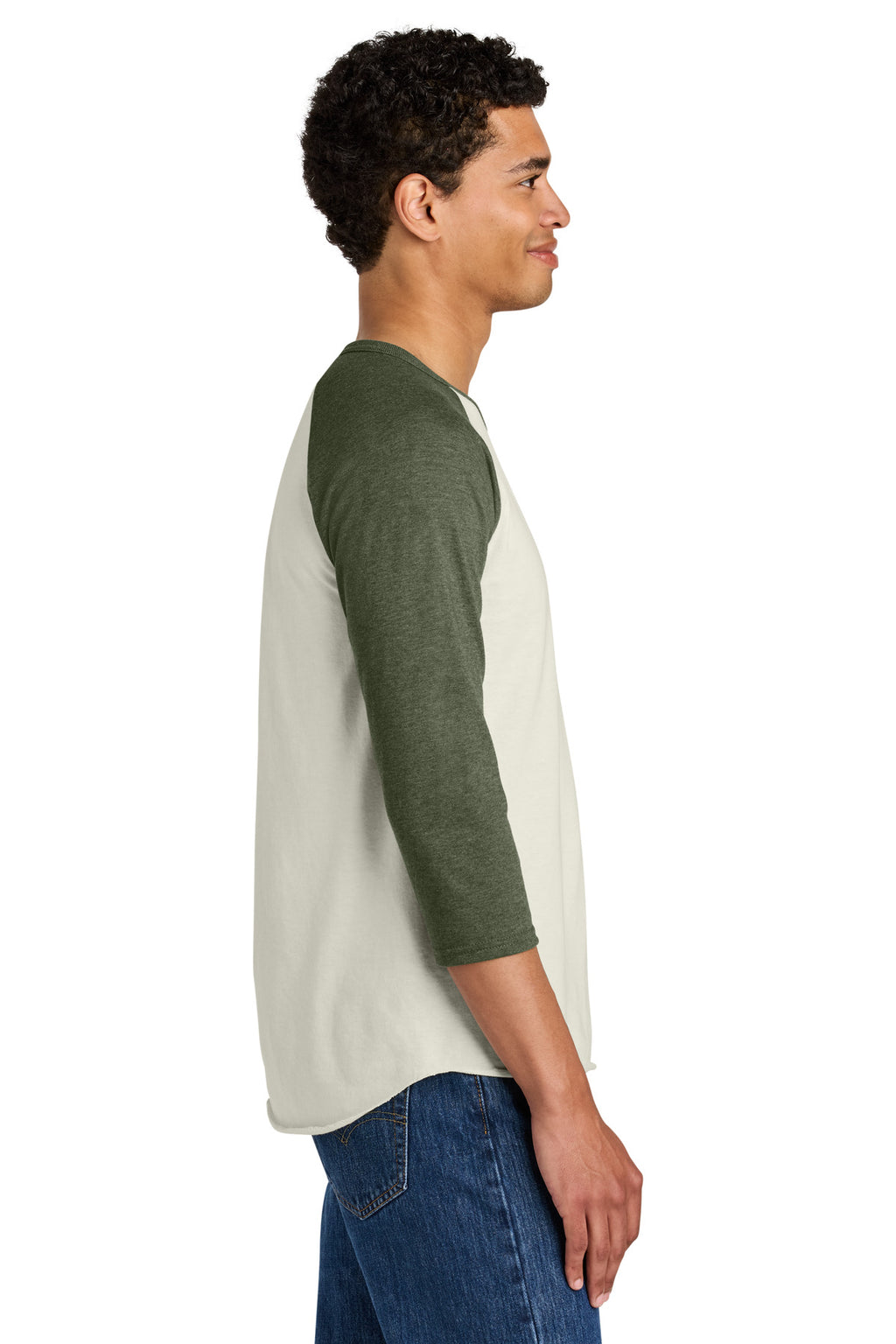 Jerzees Unisex Premium Blend Combed Ring Spun 3/4-Sleeve Raglan 560R - Sweet Cream Heather/ Military Green Heather - side