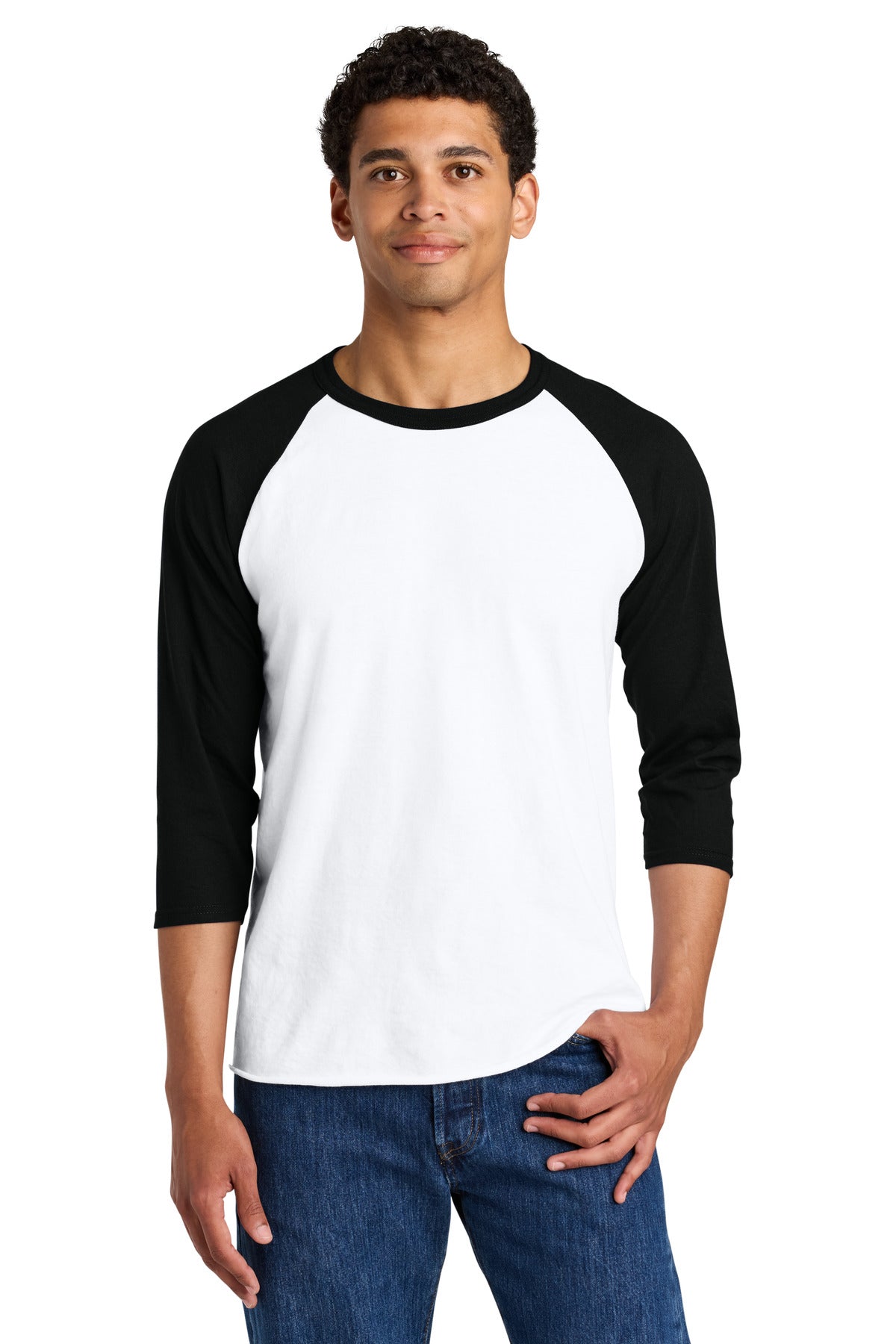 Jerzees Unisex Premium Blend Combed Ring Spun 3/4-Sleeve Raglan 560R - White/ Black Ink - front