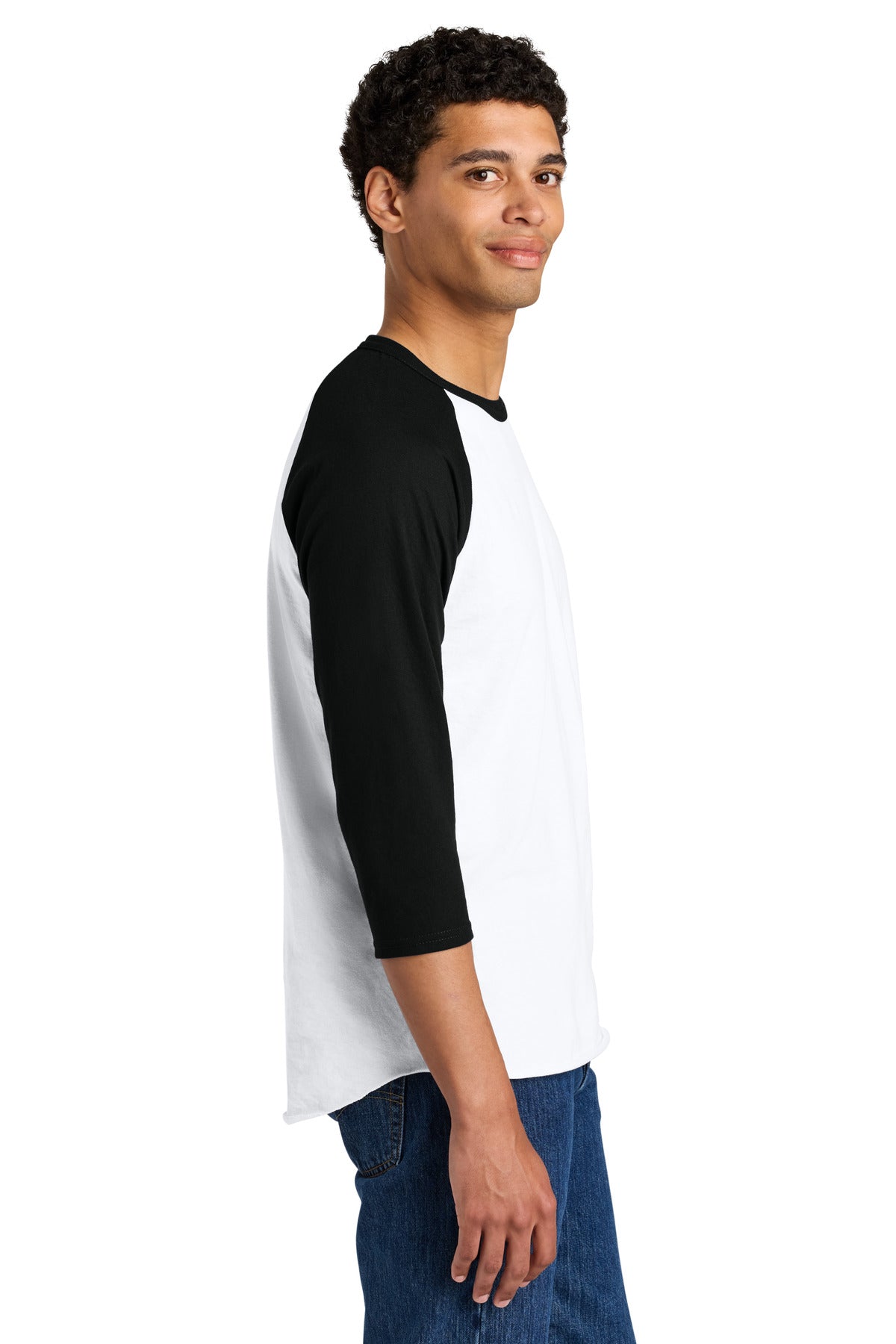 Jerzees Unisex Premium Blend Combed Ring Spun 3/4-Sleeve Raglan 560R - White/ Black Ink - side