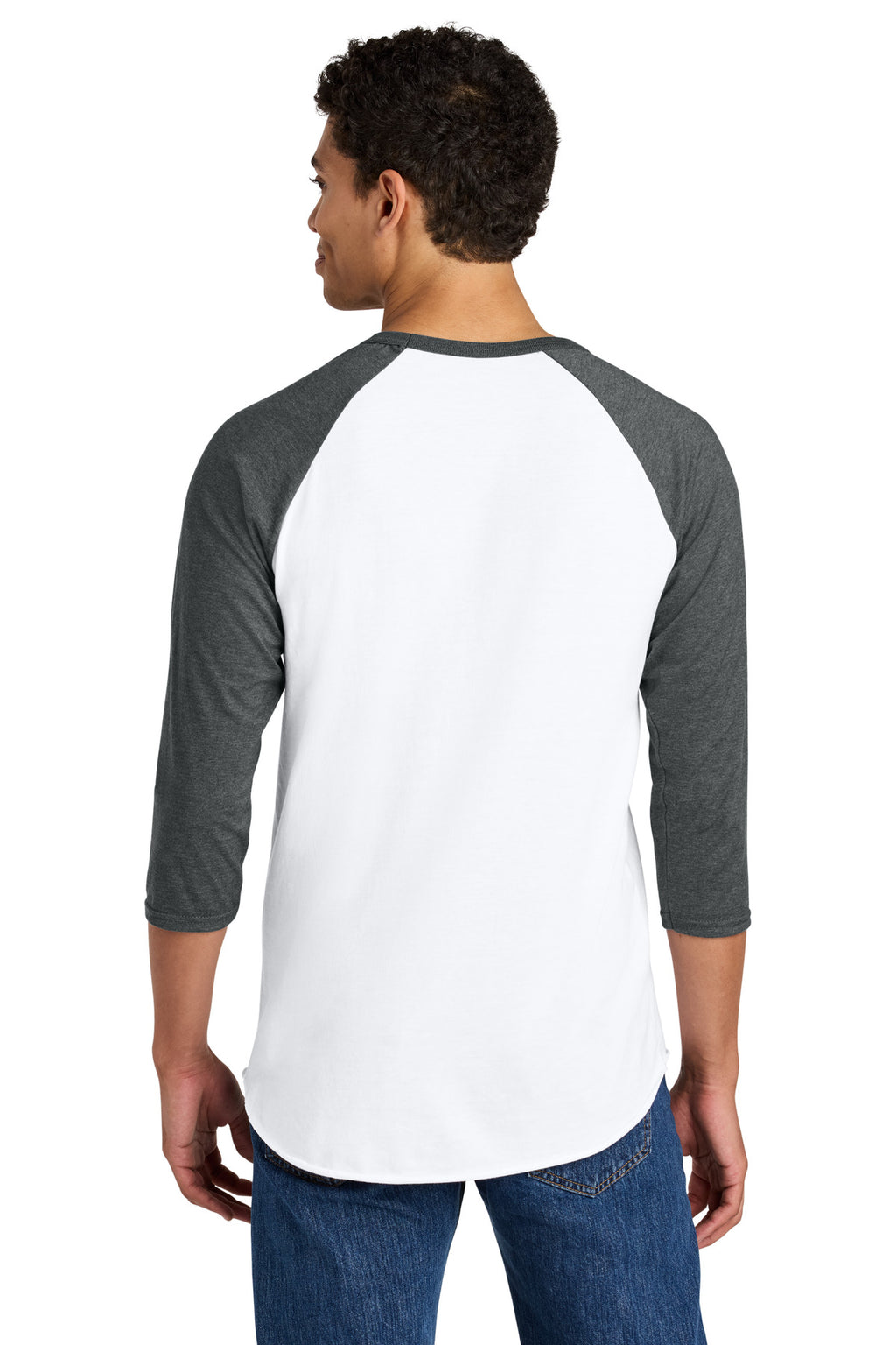 Jerzees Unisex Premium Blend Combed Ring Spun 3/4-Sleeve Raglan 560R - White/ Charcoal Heather - back