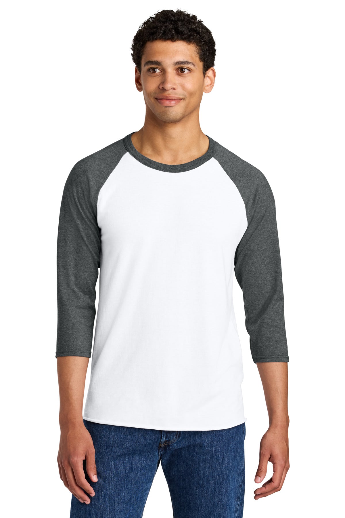 Jerzees Unisex Premium Blend Combed Ring Spun 3/4-Sleeve Raglan 560R - White/ Charcoal Heather - front