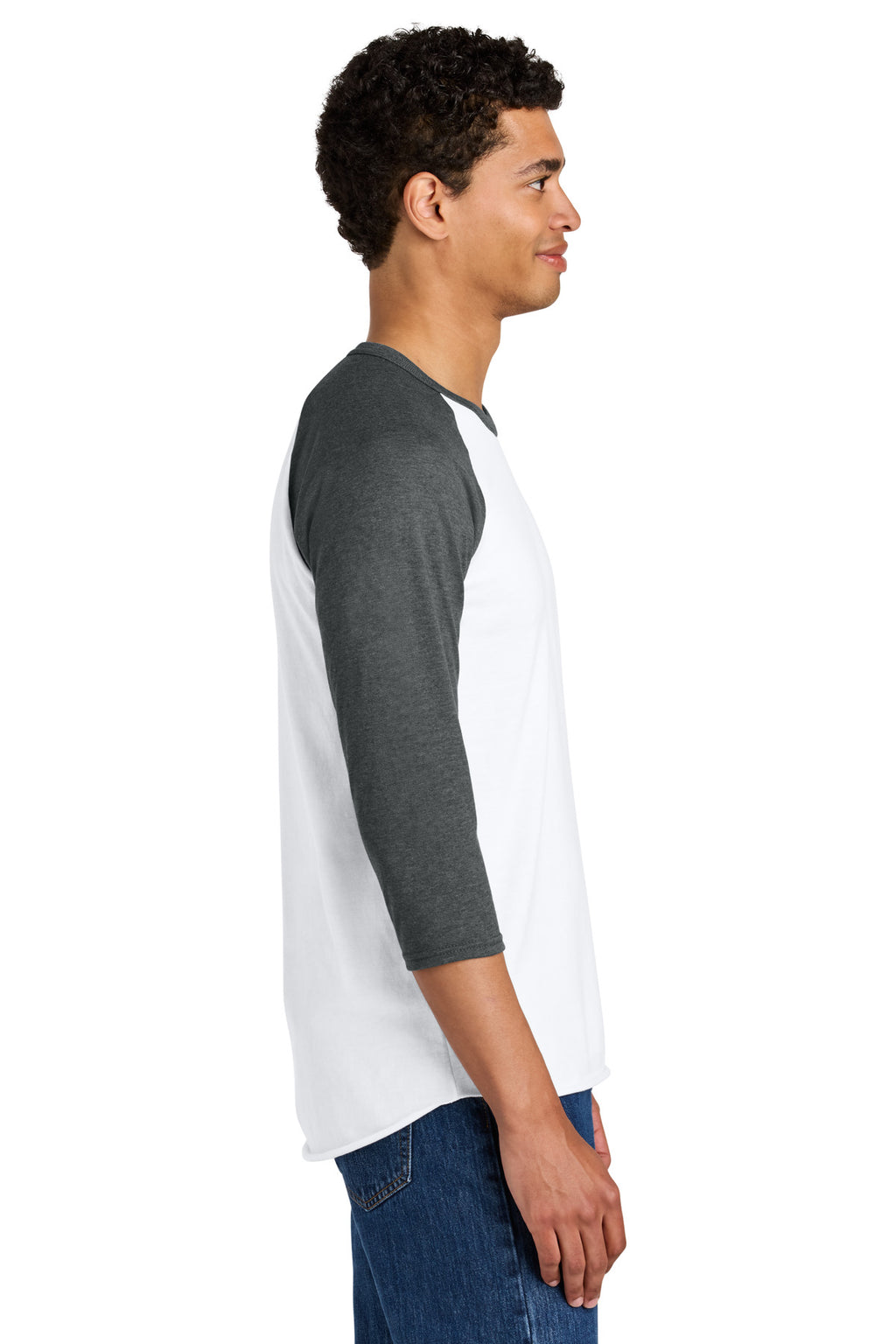 Jerzees Unisex Premium Blend Combed Ring Spun 3/4-Sleeve Raglan 560R - White/ Charcoal Heather - side