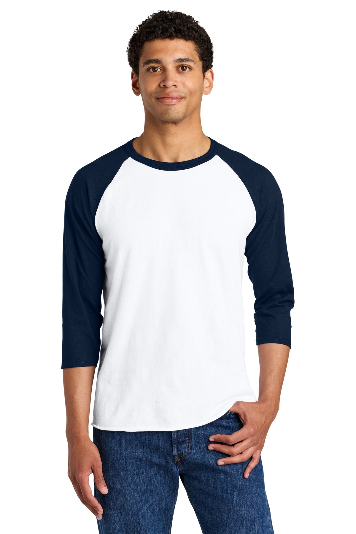 Jerzees Unisex Premium Blend Combed Ring Spun 3/4-Sleeve Raglan 560R - White/ J. Navy - front