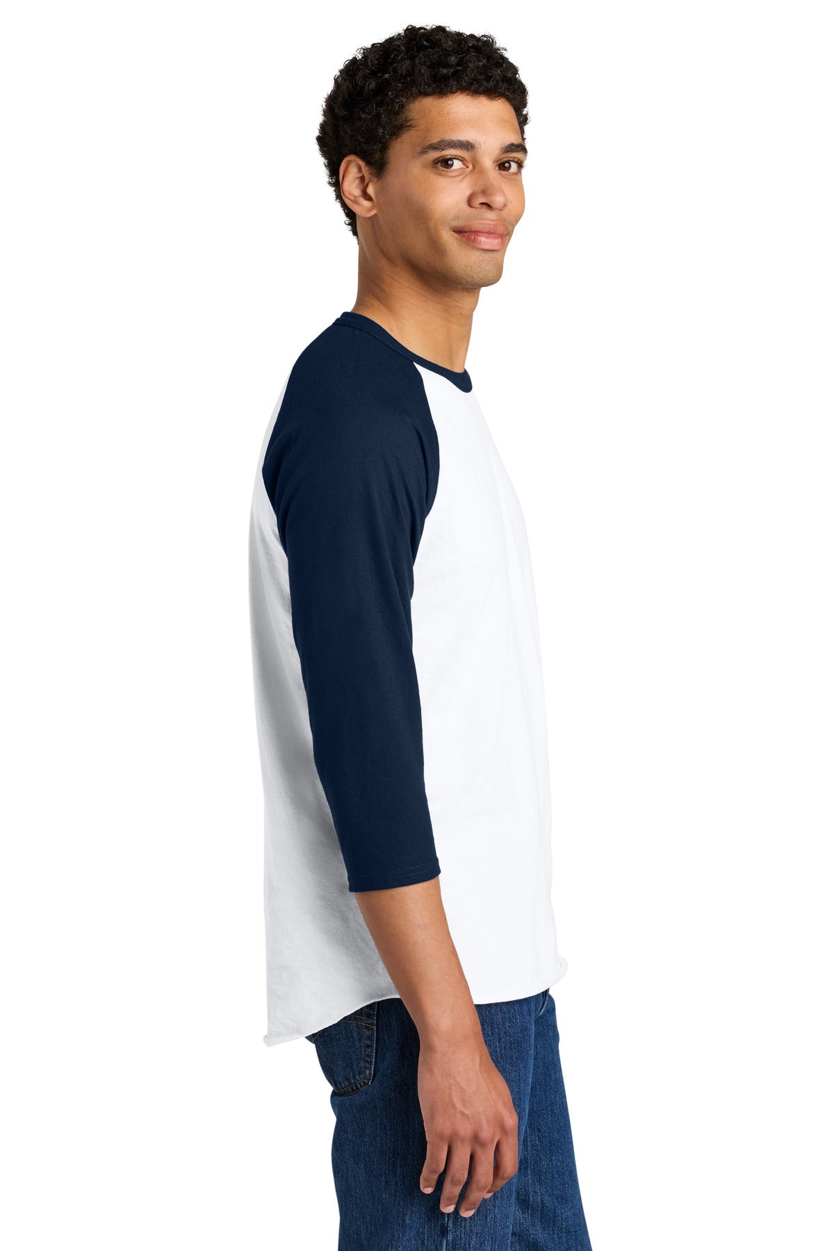 Jerzees Unisex Premium Blend Combed Ring Spun 3/4-Sleeve Raglan 560R - White/ J. Navy - side