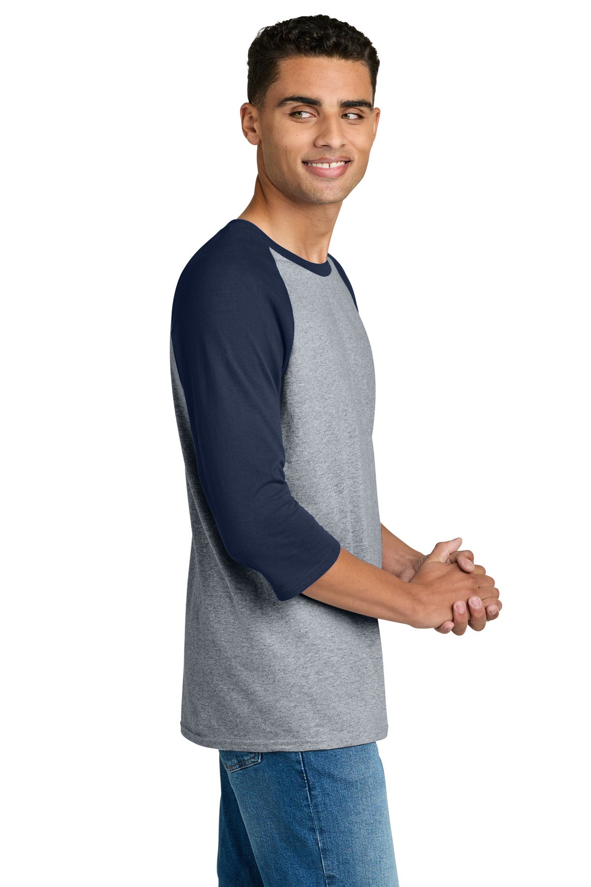 Gildan Heavy Cotton 3/4-Sleeve Raglan T-Shirt. 5700 - Sport Grey Trim Navy - side