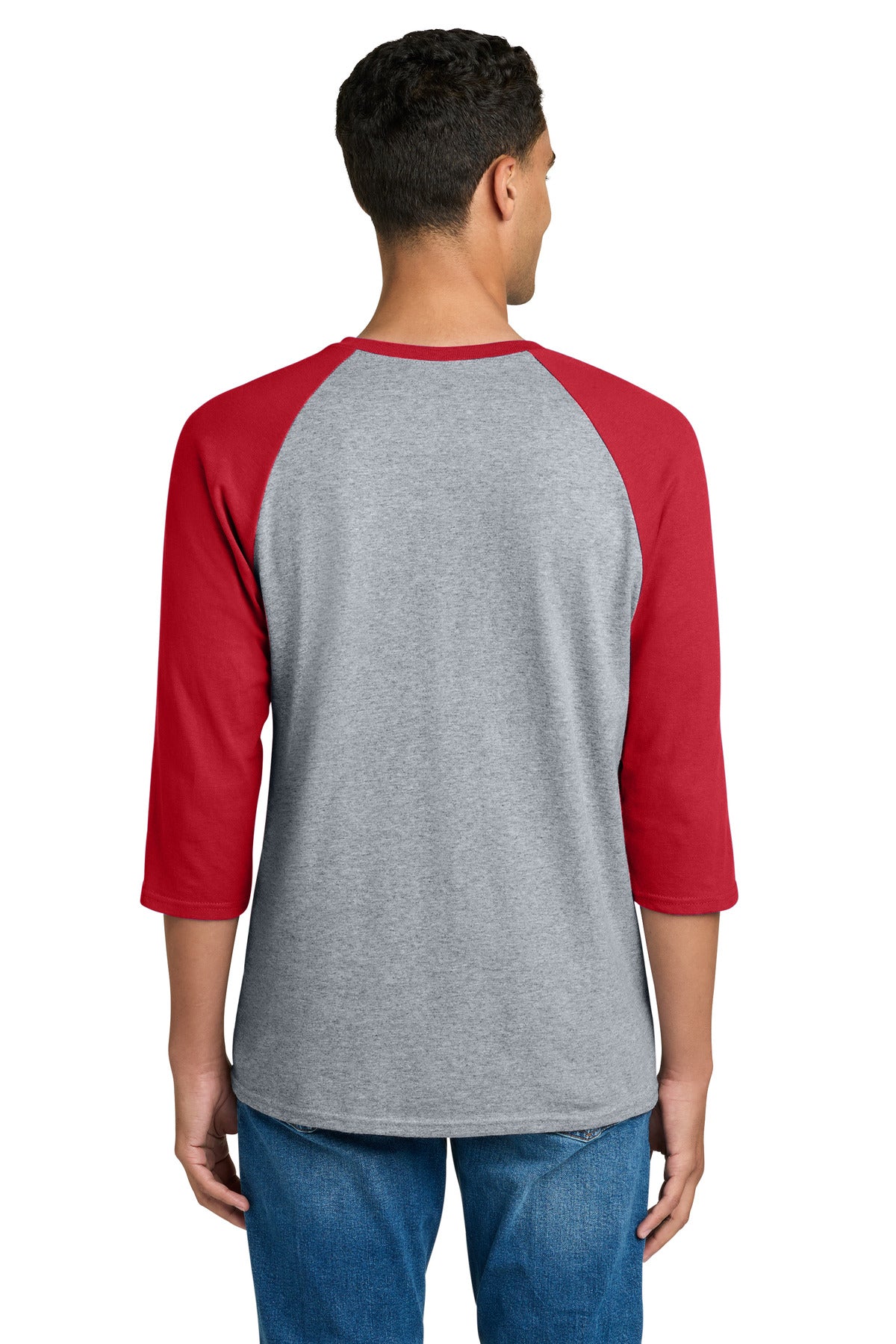 Gildan Heavy Cotton 3/4-Sleeve Raglan T-Shirt. 5700 - Sport Grey Trim Red - back