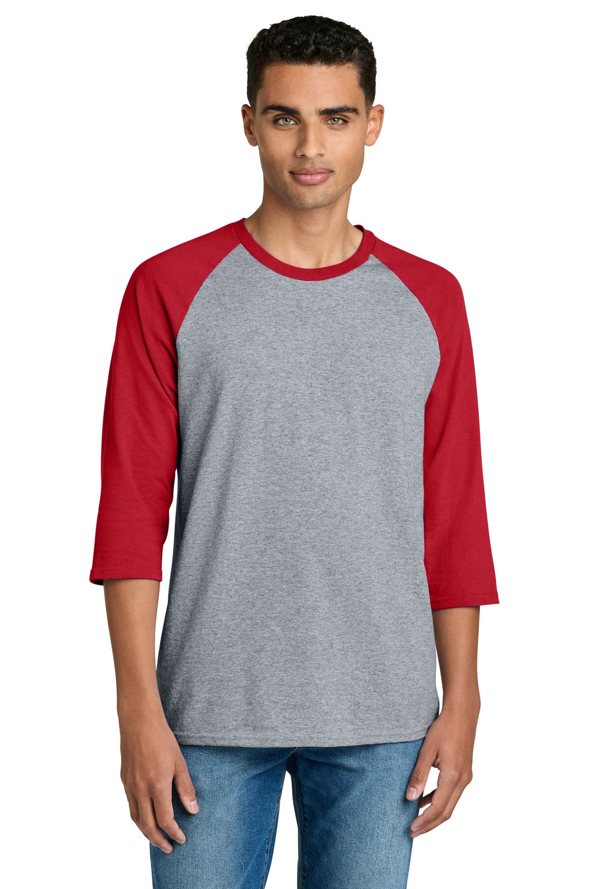 Gildan Heavy Cotton 3/4-Sleeve Raglan T-Shirt. 5700 - Sport Grey Trim Red - front
