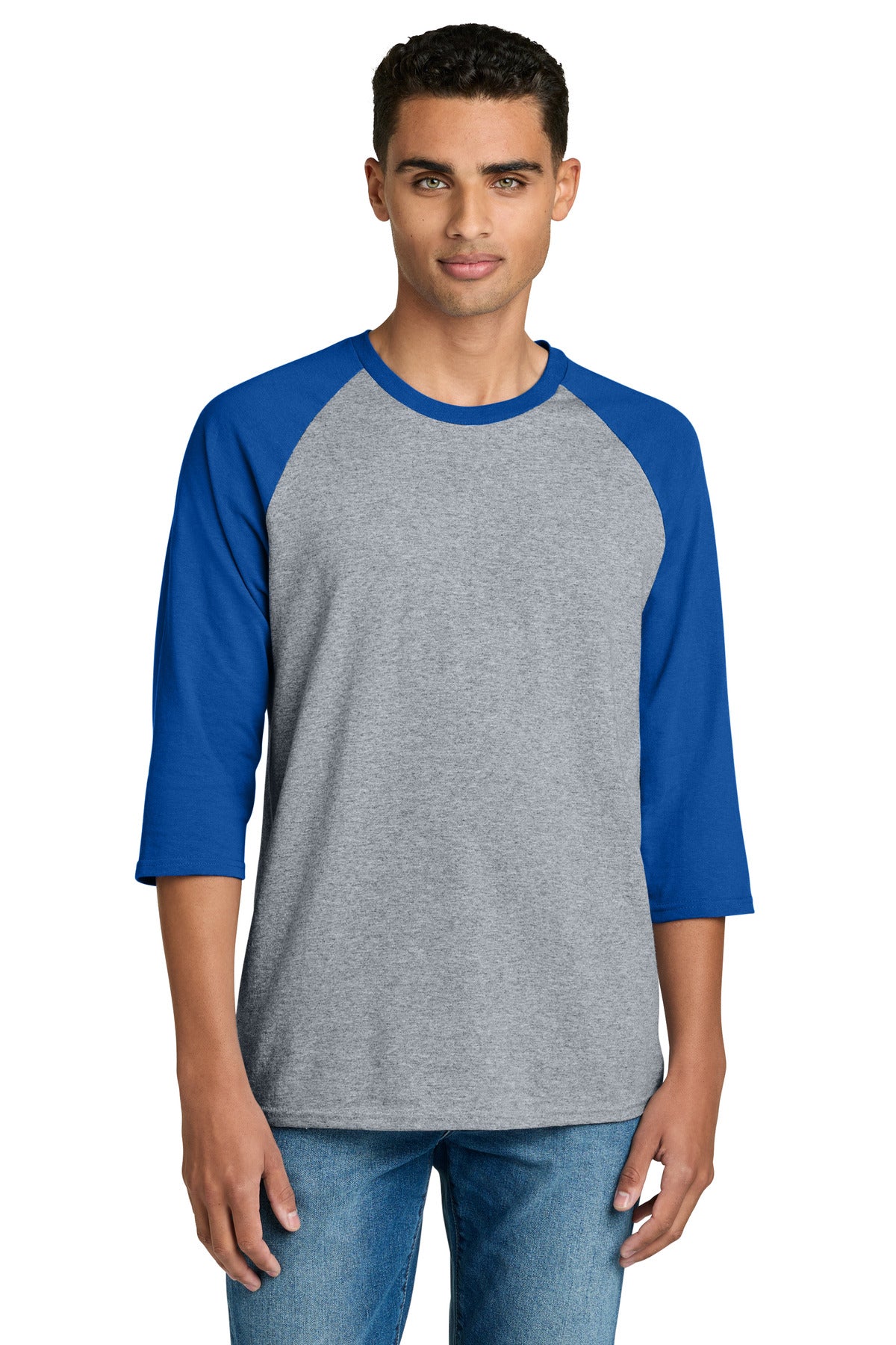 Gildan Heavy Cotton 3/4-Sleeve Raglan T-Shirt. 5700 - Sport Grey Trim Royal - front